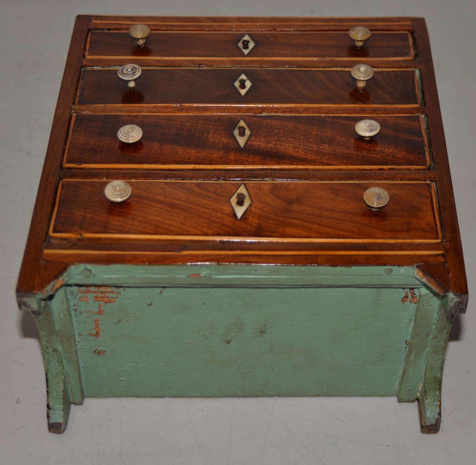 19th Century Miniature Mahogany Salesman Sample Chest of Drawers with Inlay 2