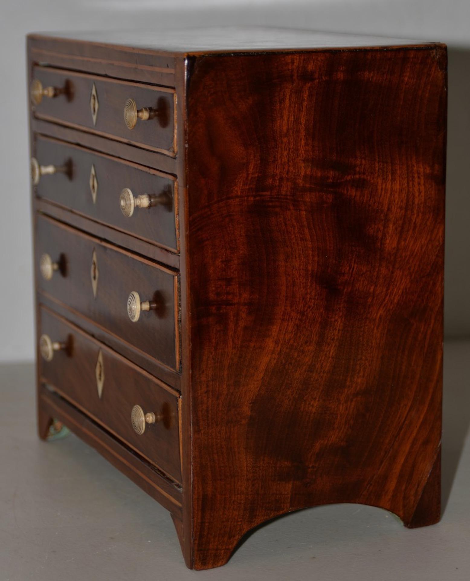 19th Century Miniature Mahogany Salesman Sample Chest of Drawers with Inlay 3