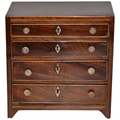 19th Century Miniature Mahogany Salesman Sample Chest of Drawers with Inlay