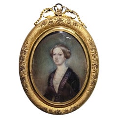 19th-Century Miniature Oil Painting – Portrait of a Lady