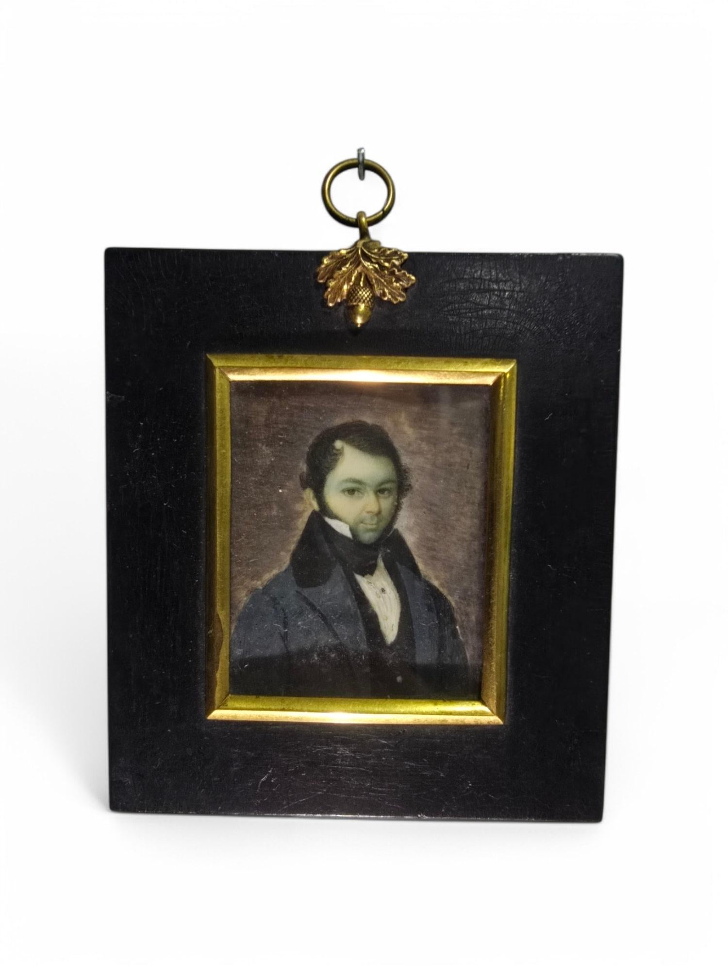 Miniatur-Ölporträt aus dem 19. Jahrhundert - Europäischer Gentleman im Angebot 7