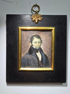 19th-Century Miniature Oil Portrait – European Gentleman