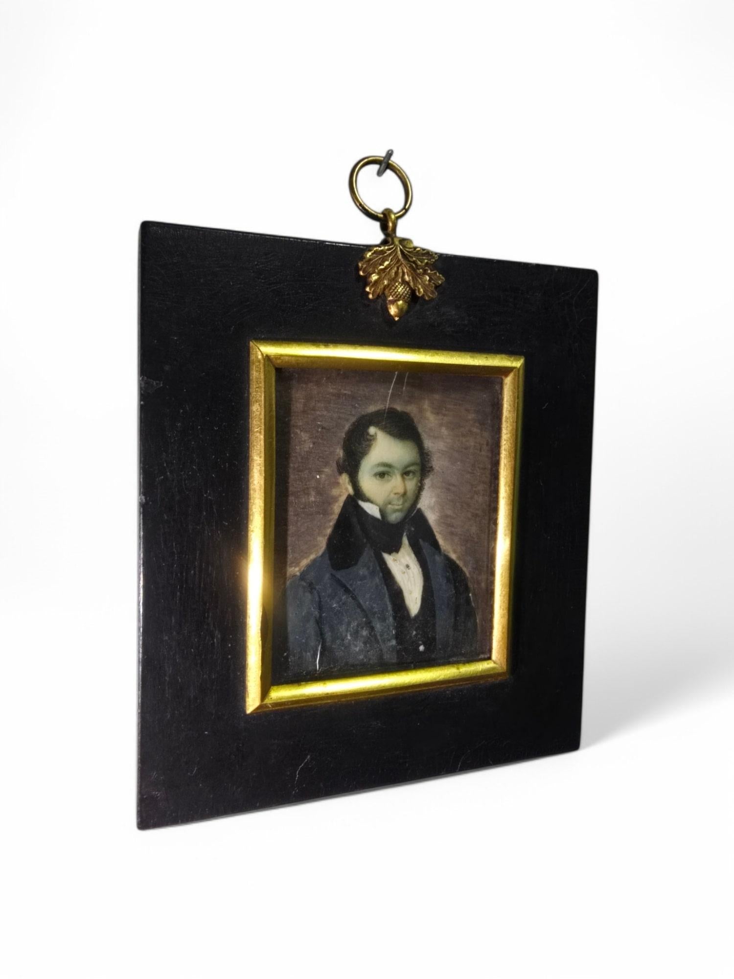 Miniatur-Ölporträt aus dem 19. Jahrhundert - Europäischer Gentleman im Angebot 2