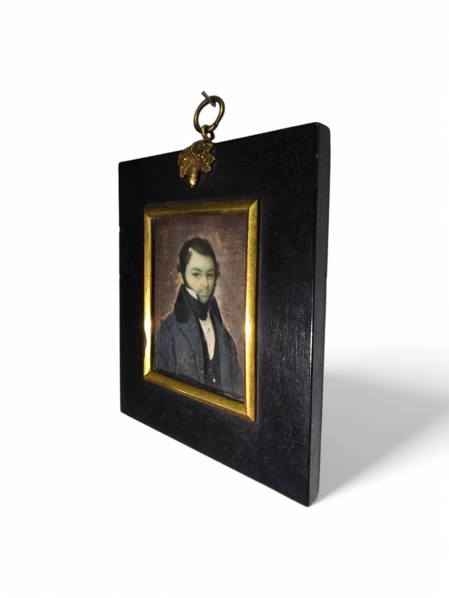 Miniatur-Ölporträt aus dem 19. Jahrhundert - Europäischer Gentleman im Angebot 3