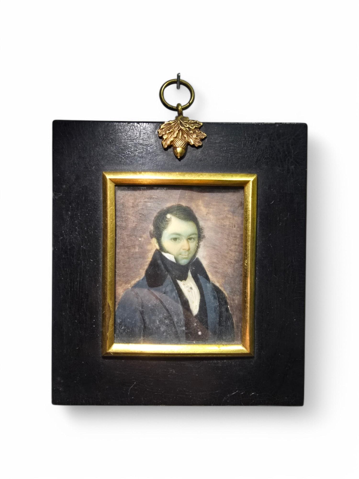 Miniatur-Ölporträt aus dem 19. Jahrhundert - Europäischer Gentleman im Angebot 4