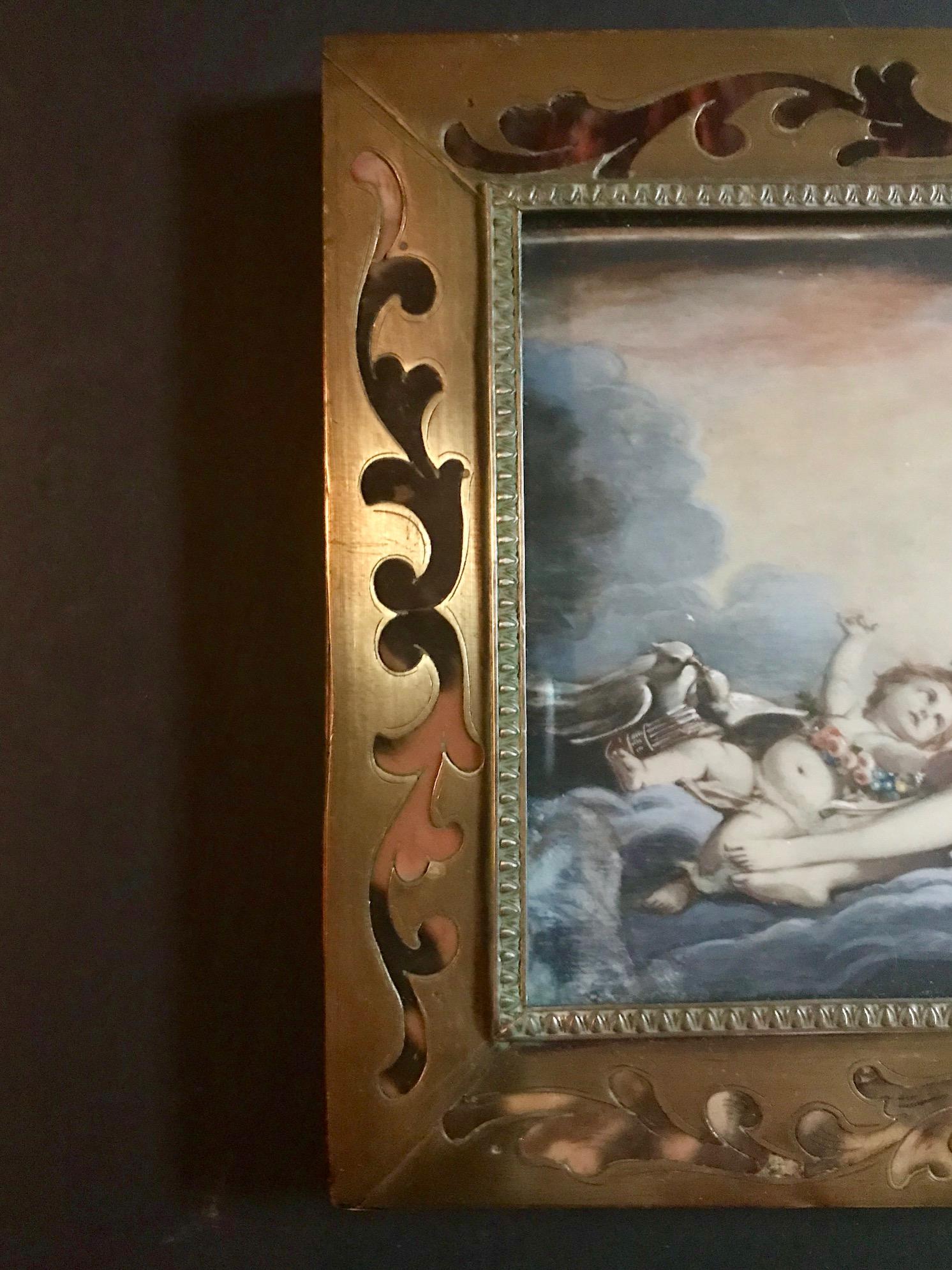 French 19th Century Miniature Painting after Francois Boucher in Boulle Frame