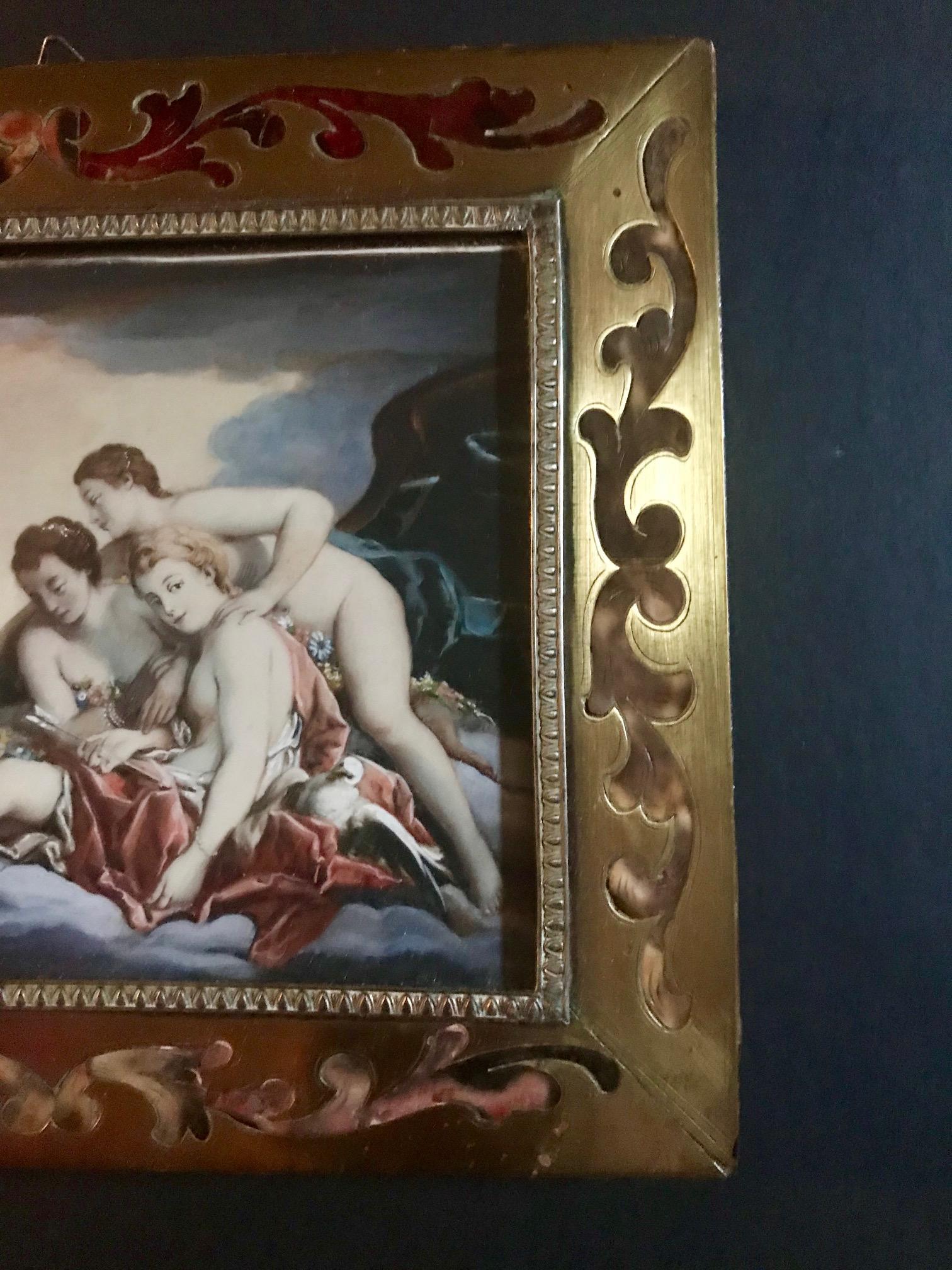19th Century Miniature Painting after Francois Boucher in Boulle Frame In Good Condition In Vero Beach, FL
