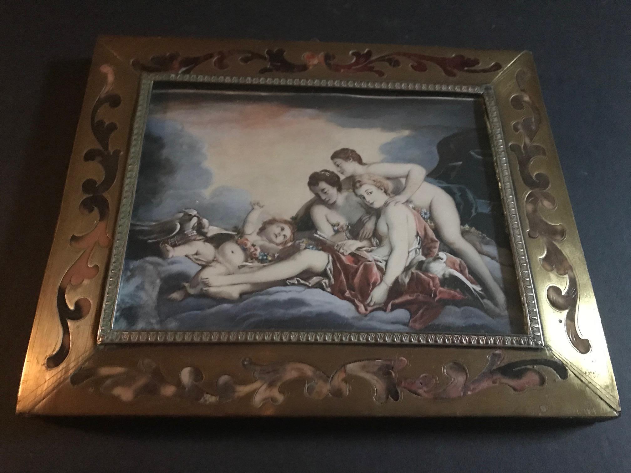 19th Century Miniature Painting after Francois Boucher in Boulle Frame 1
