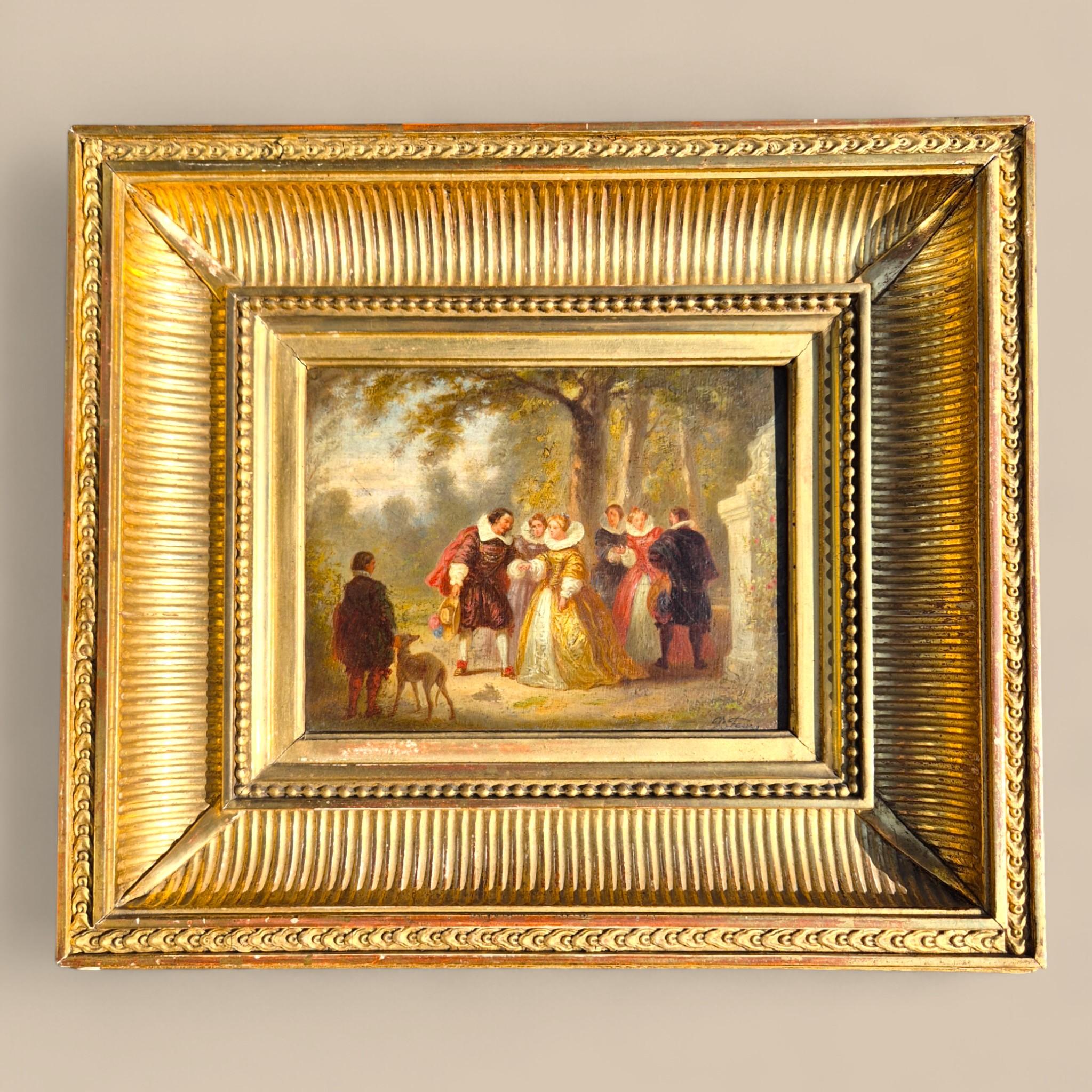 19th-Century Miniature Painting Signed P. Faure, Oil on Panel in a Gilded frame (Geölt) im Angebot