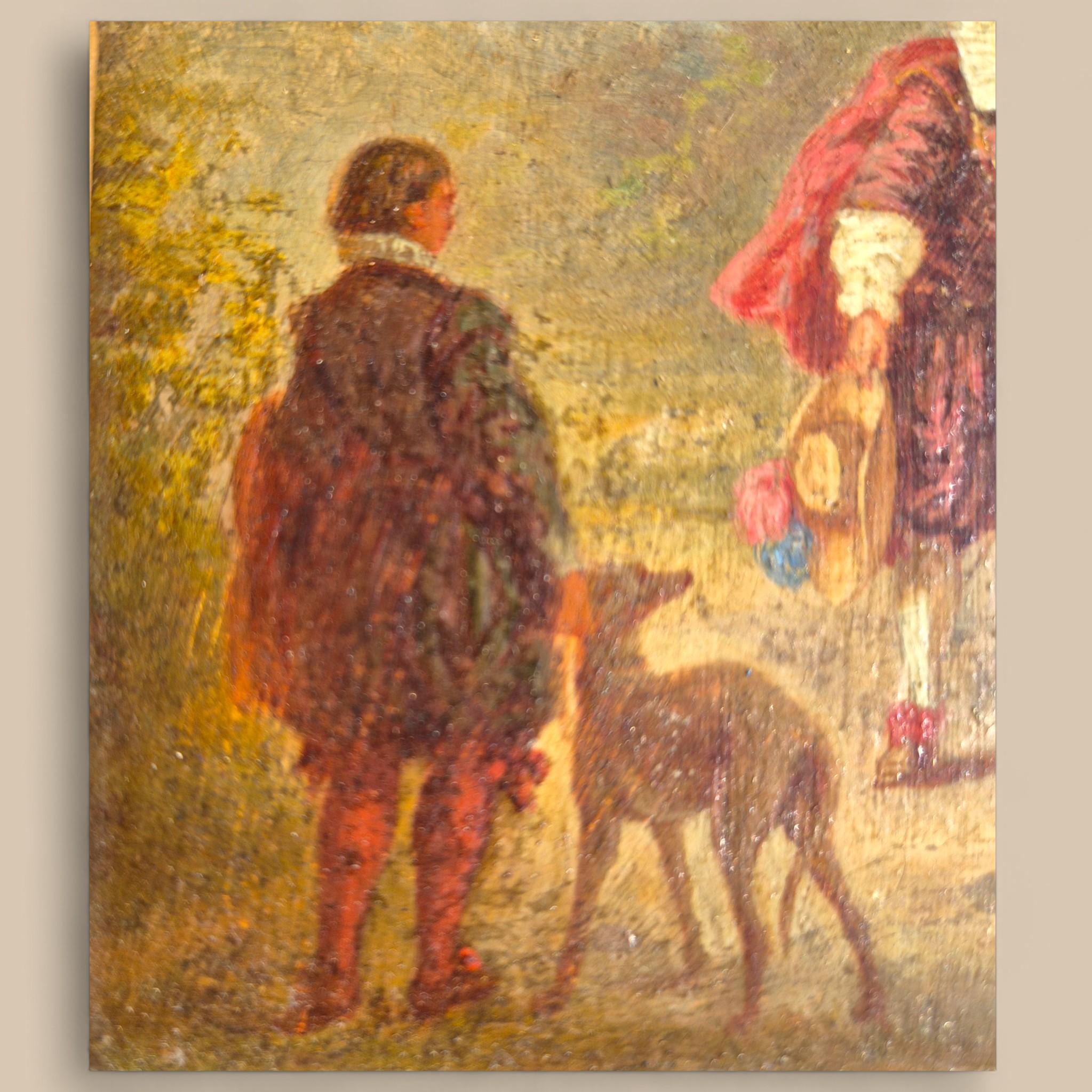 19th-Century Miniature Painting Signed P. Faure, Oil on Panel in a Gilded frame (Holz) im Angebot