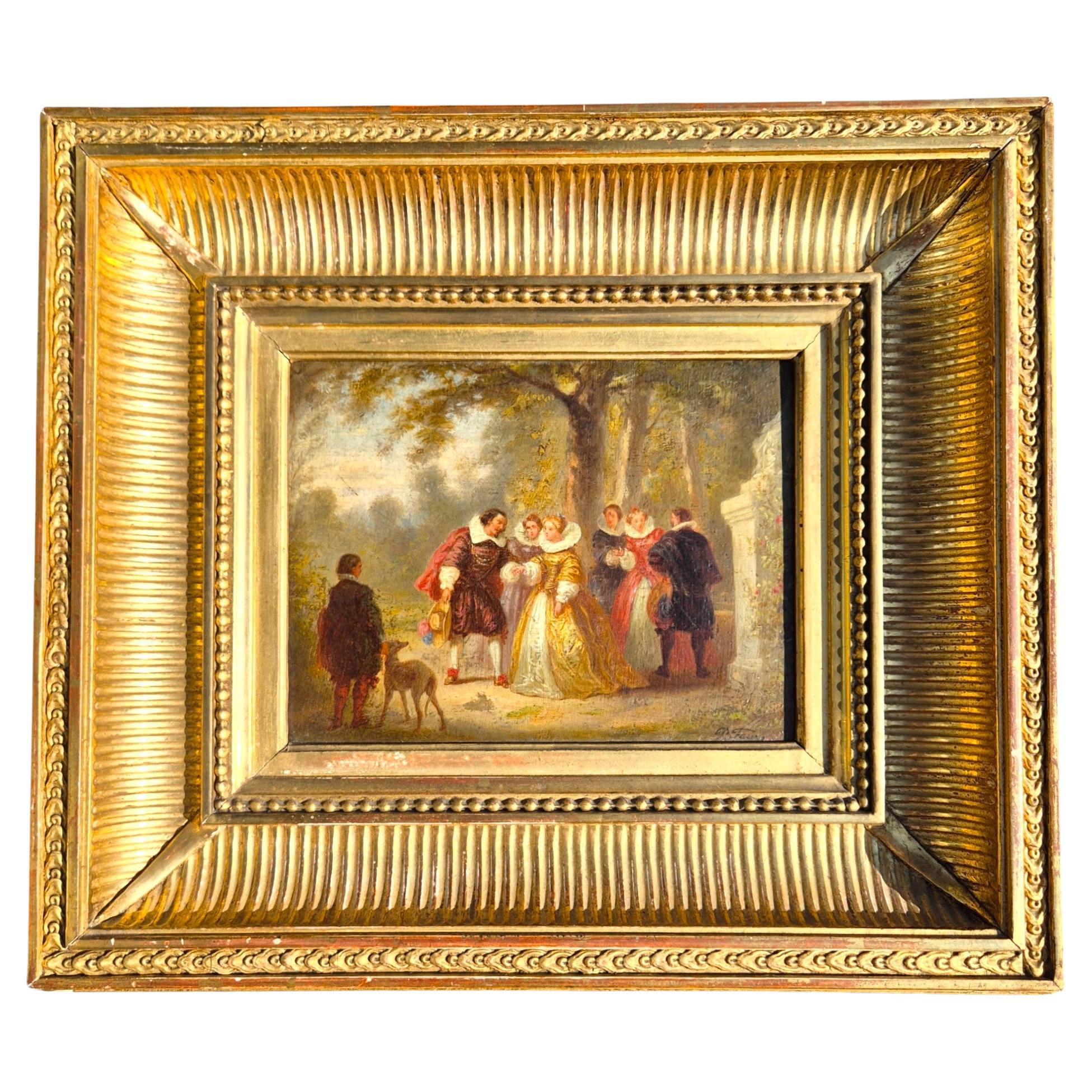 19th-Century Miniature Painting Signed P. Faure, Oil on Panel in a Gilded frame