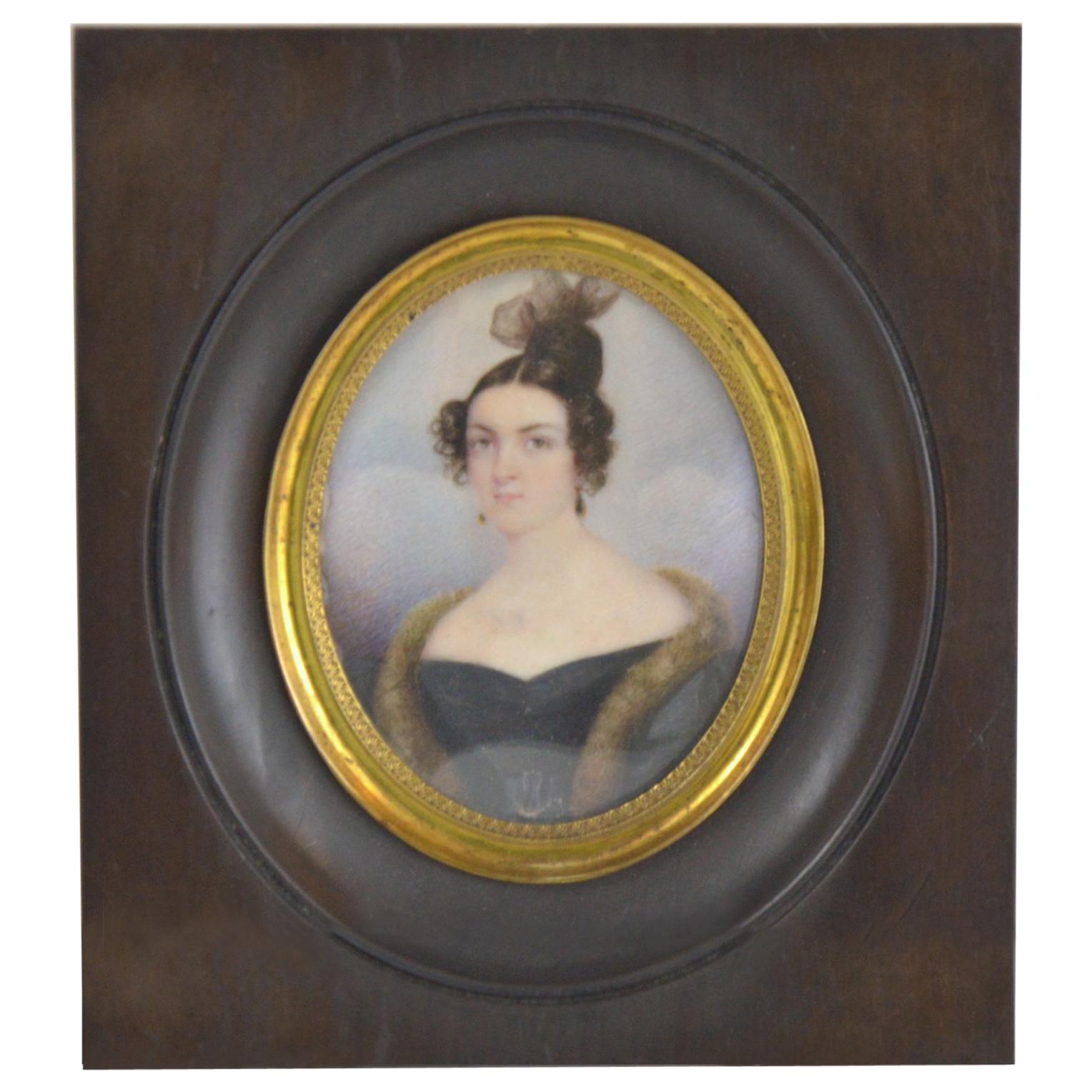 19th Century Miniature Portrait of an Elegant Lady