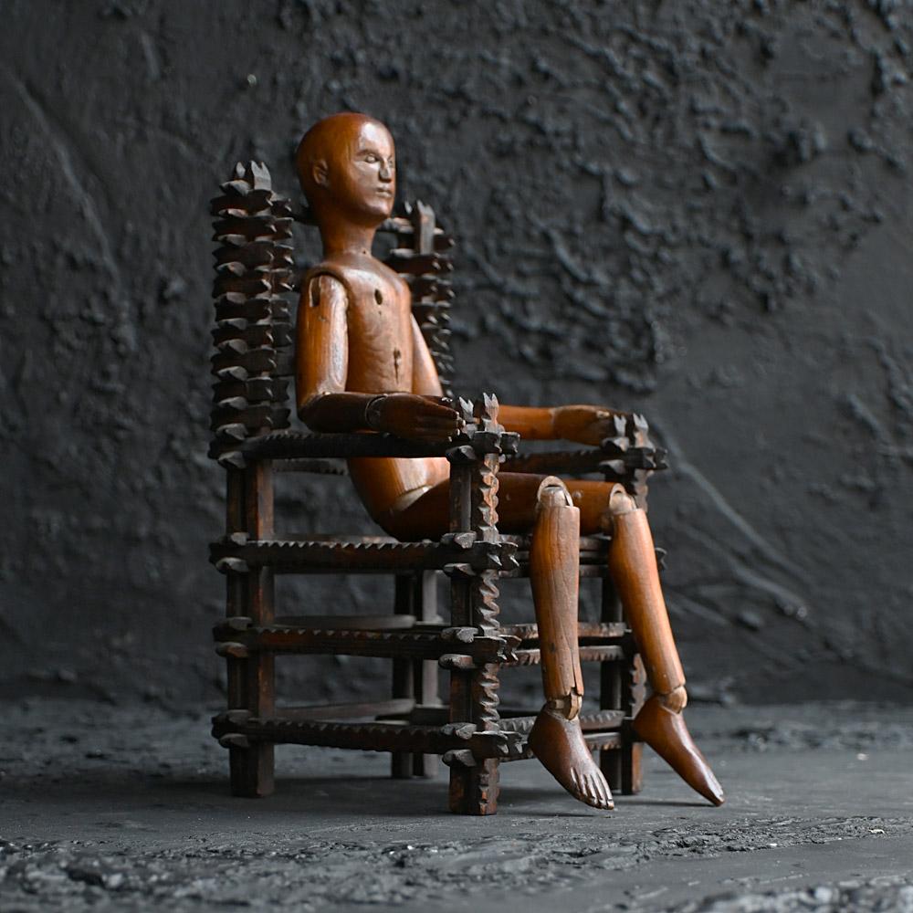 Hand-Crafted 19th century miniature tramp art chair model For Sale