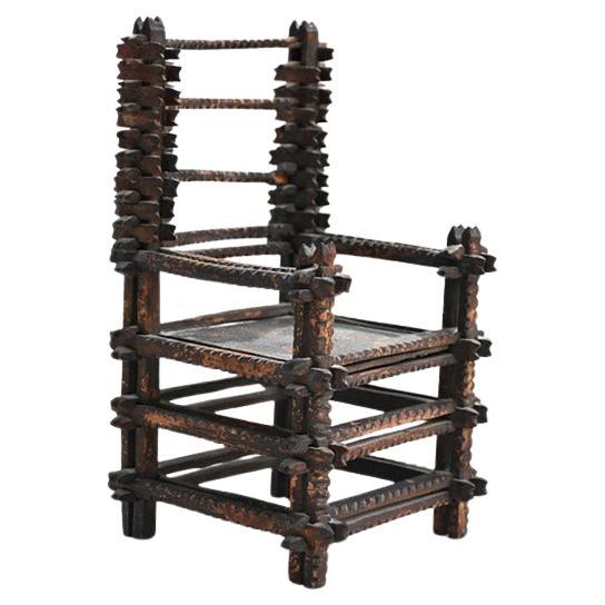 19th century miniature tramp art chair model For Sale
