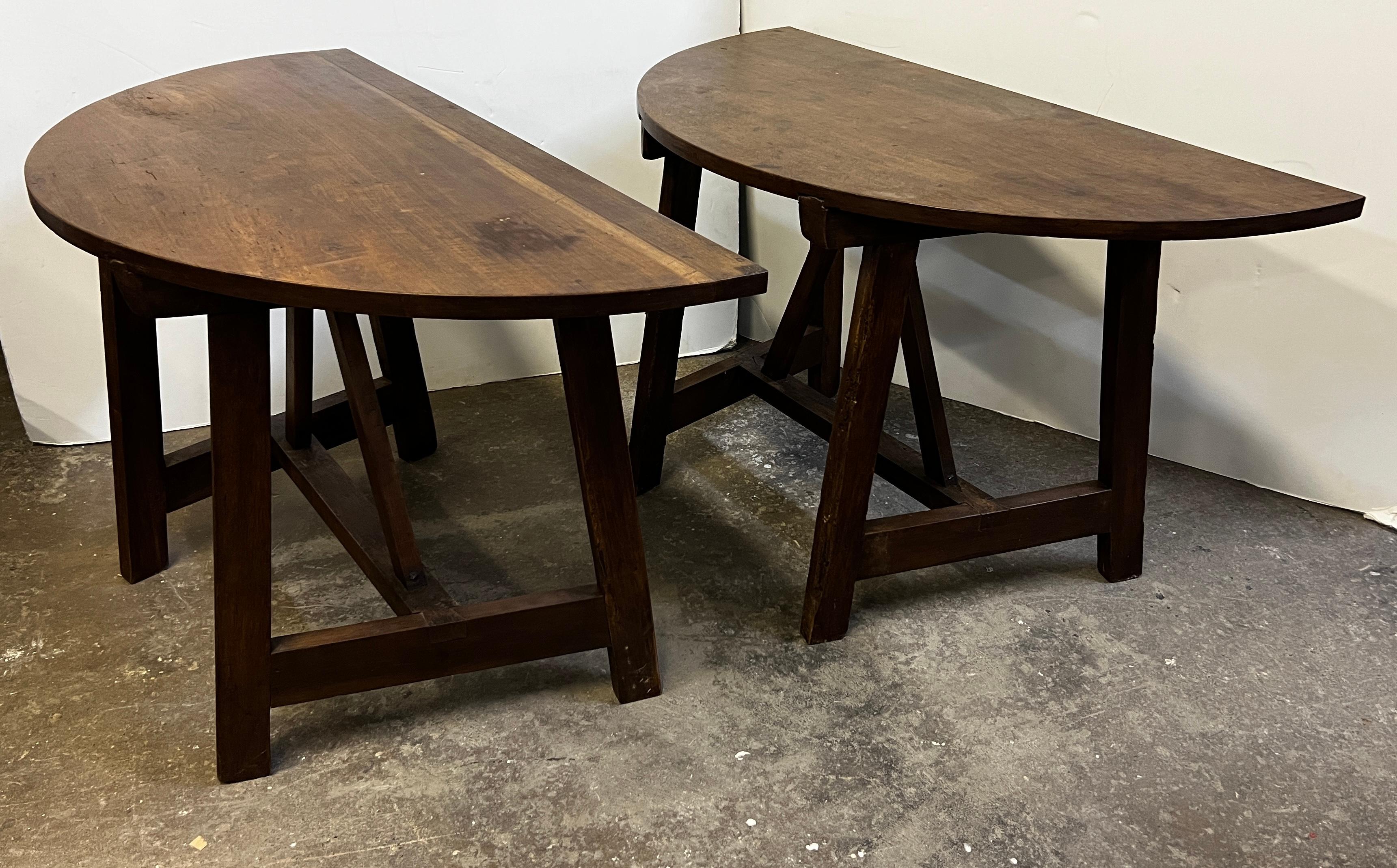 19th Century Minimalist Italian Demilune Tables, Pair 8