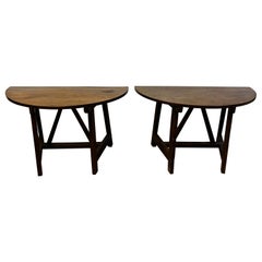19th Century Minimalist Italian Demilune Tables, Pair