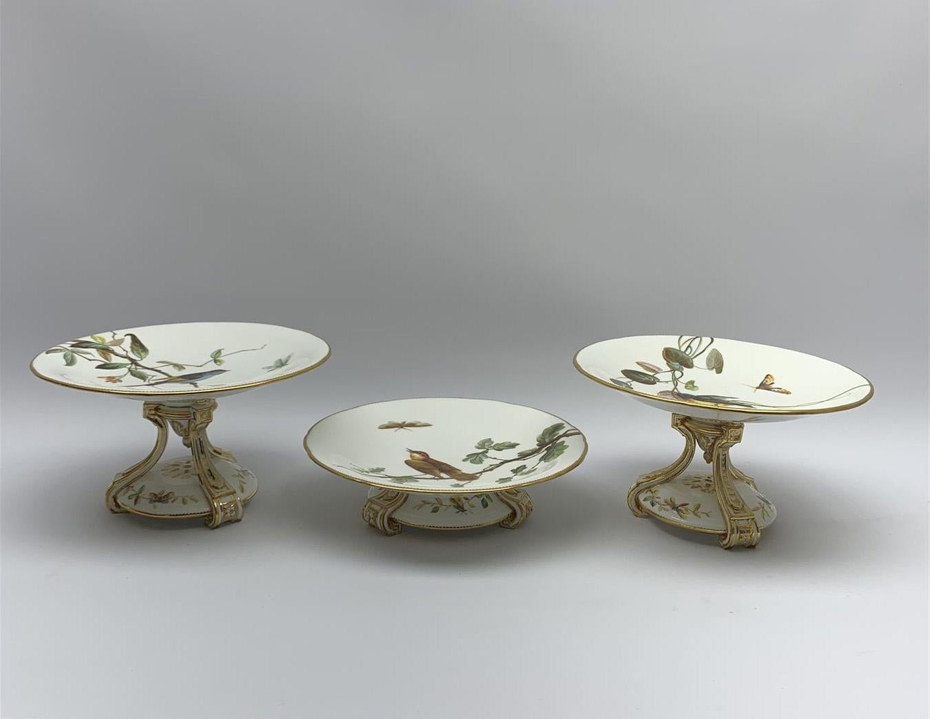 British 19th Century Minton Bird and Insect Dessert Service 17 Pieces For Sale