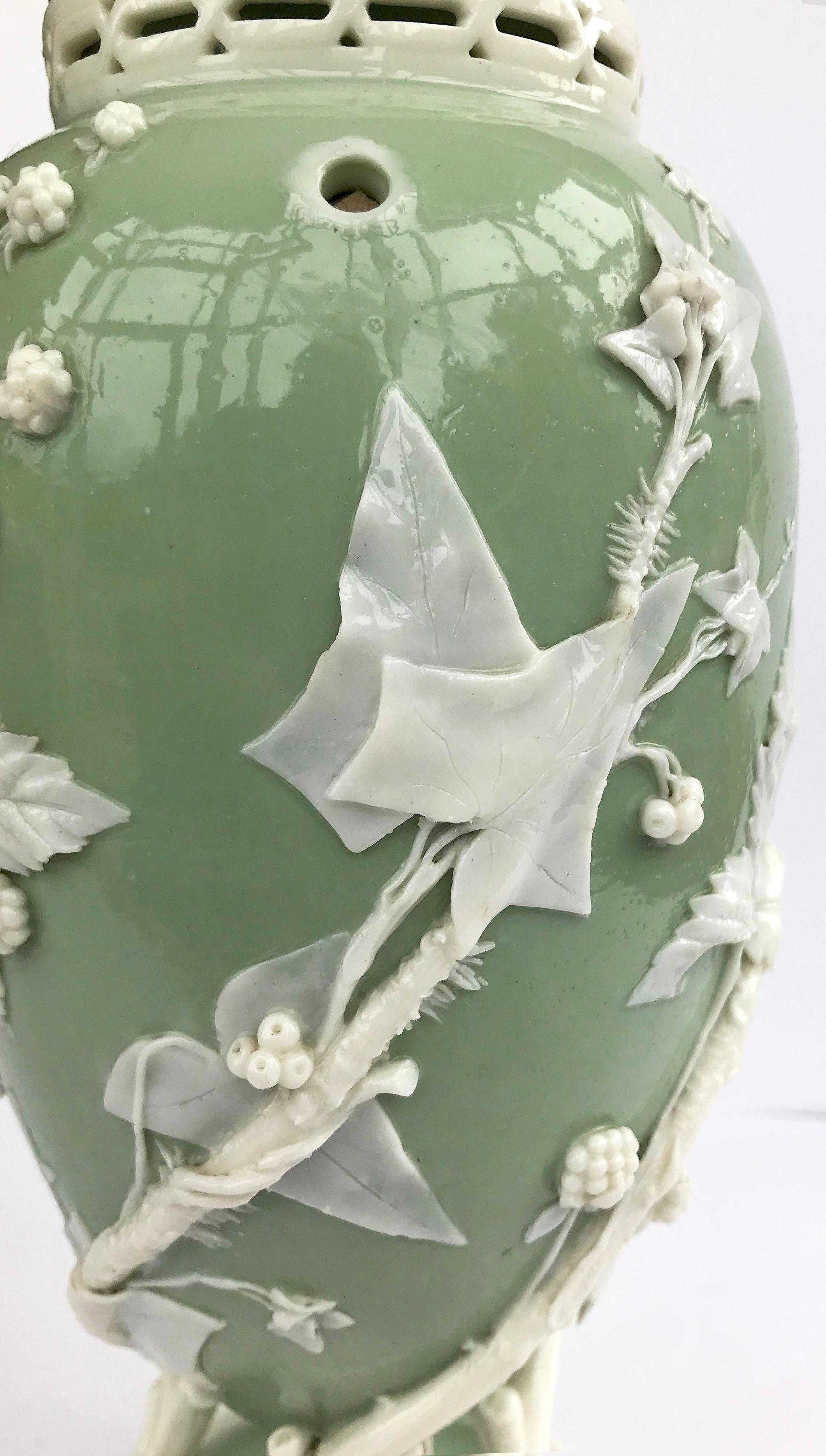 Victorian 19th Century Minton Celadon Pate Sur Pate Vase