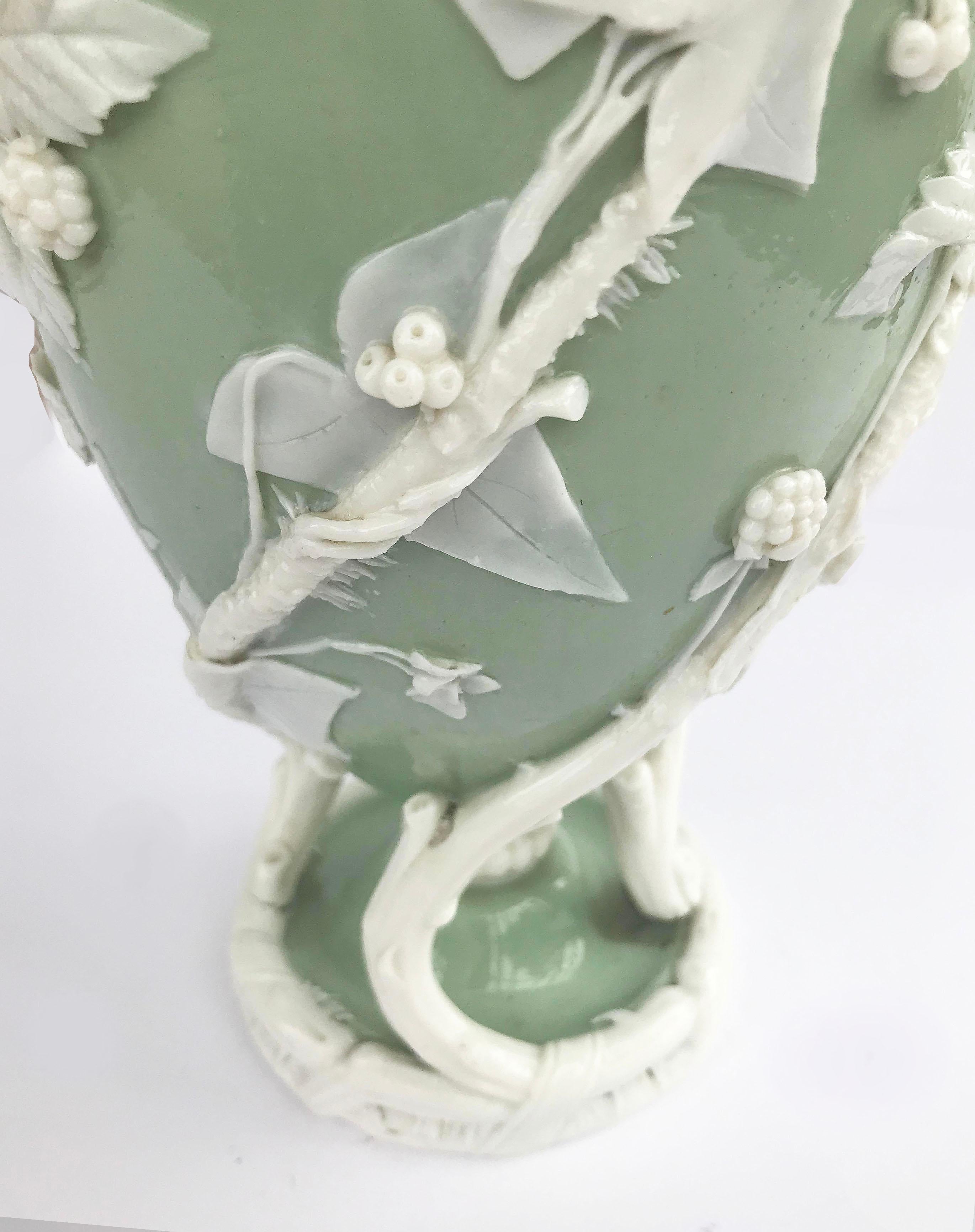 Glazed 19th Century Minton Celadon Pate Sur Pate Vase