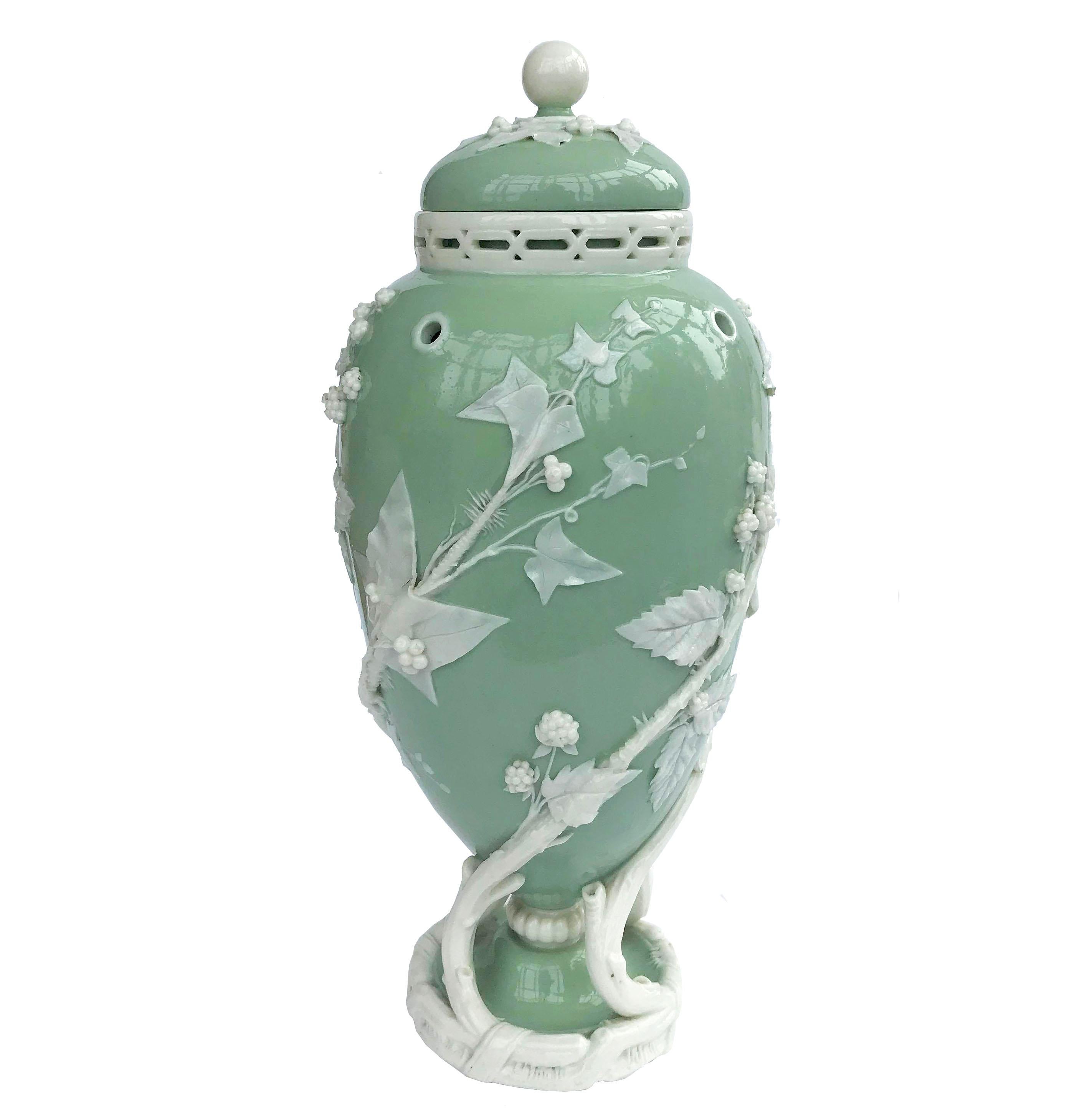19th Century Minton Celadon Pate Sur Pate Vase
