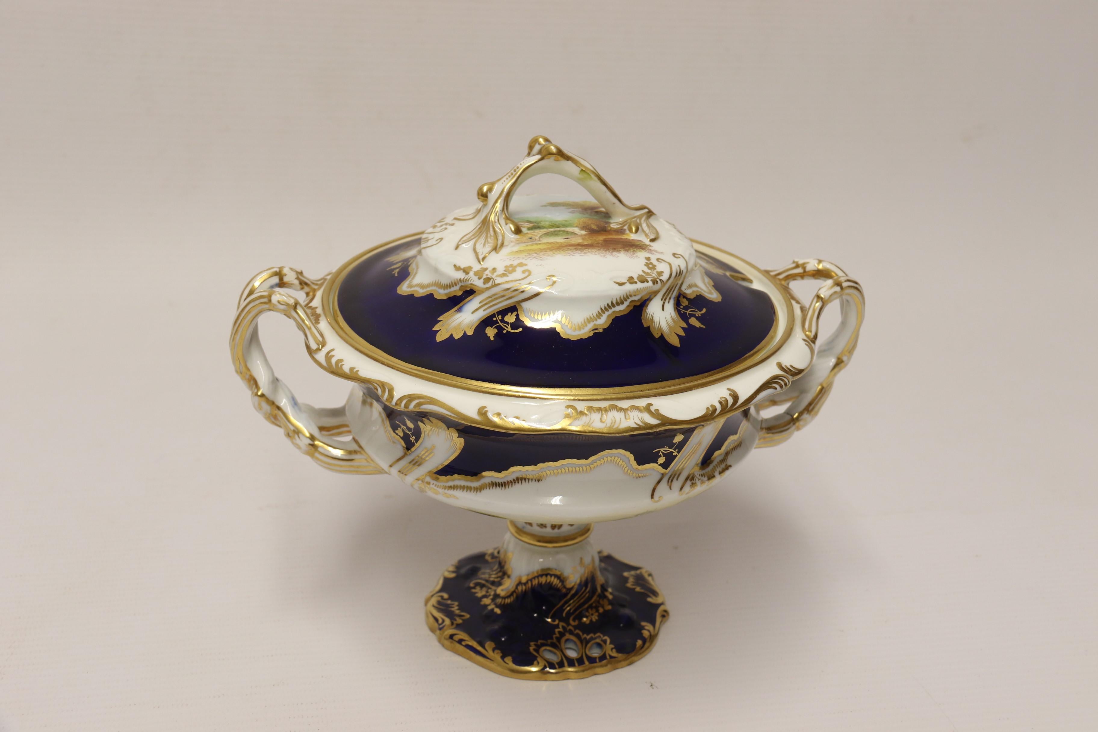 19th Century 19th century Minton dessert cream tureen with stand, hand painted, English 1840 For Sale