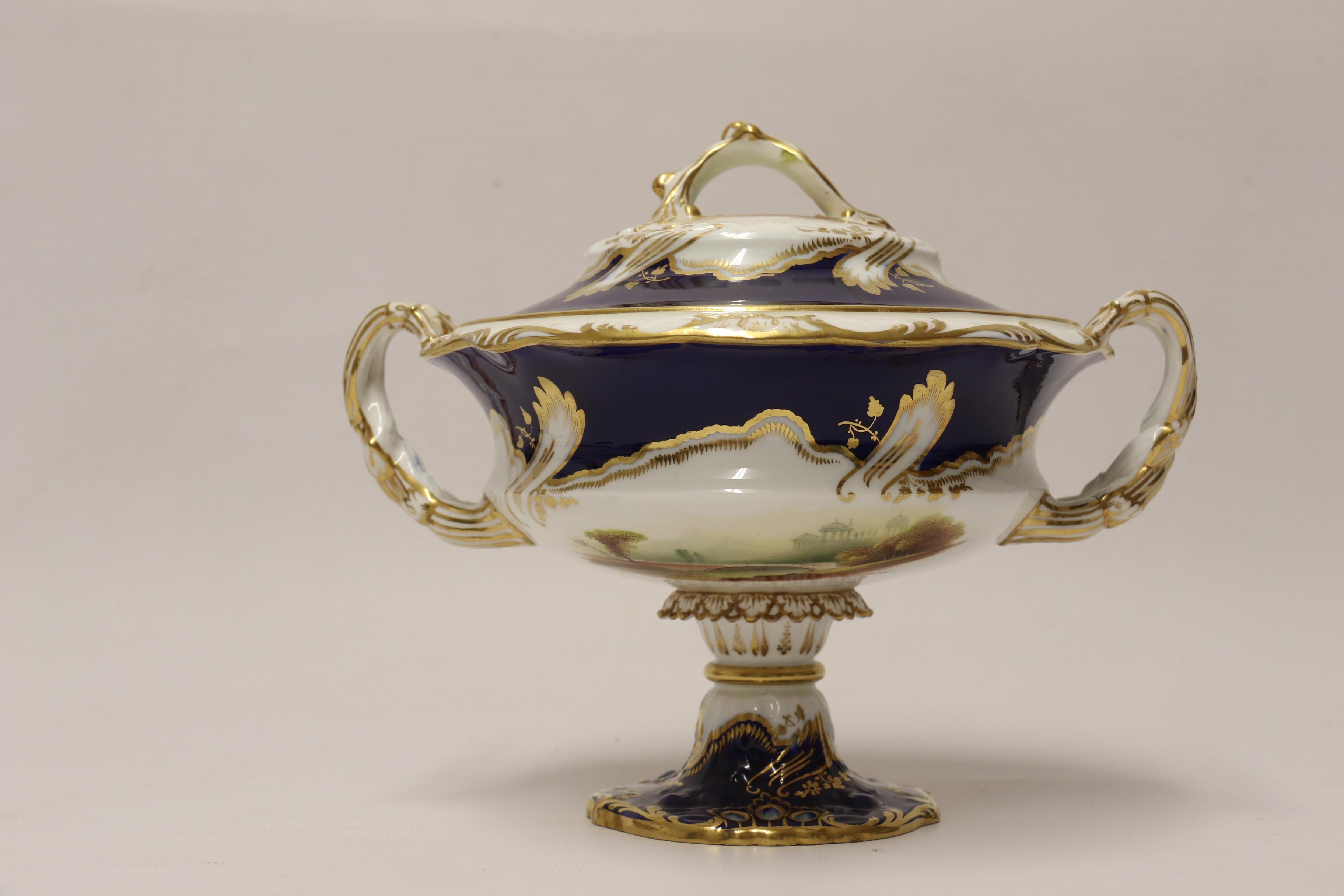 19th century Minton dessert cream tureen with stand, hand painted, English 1840 For Sale 1
