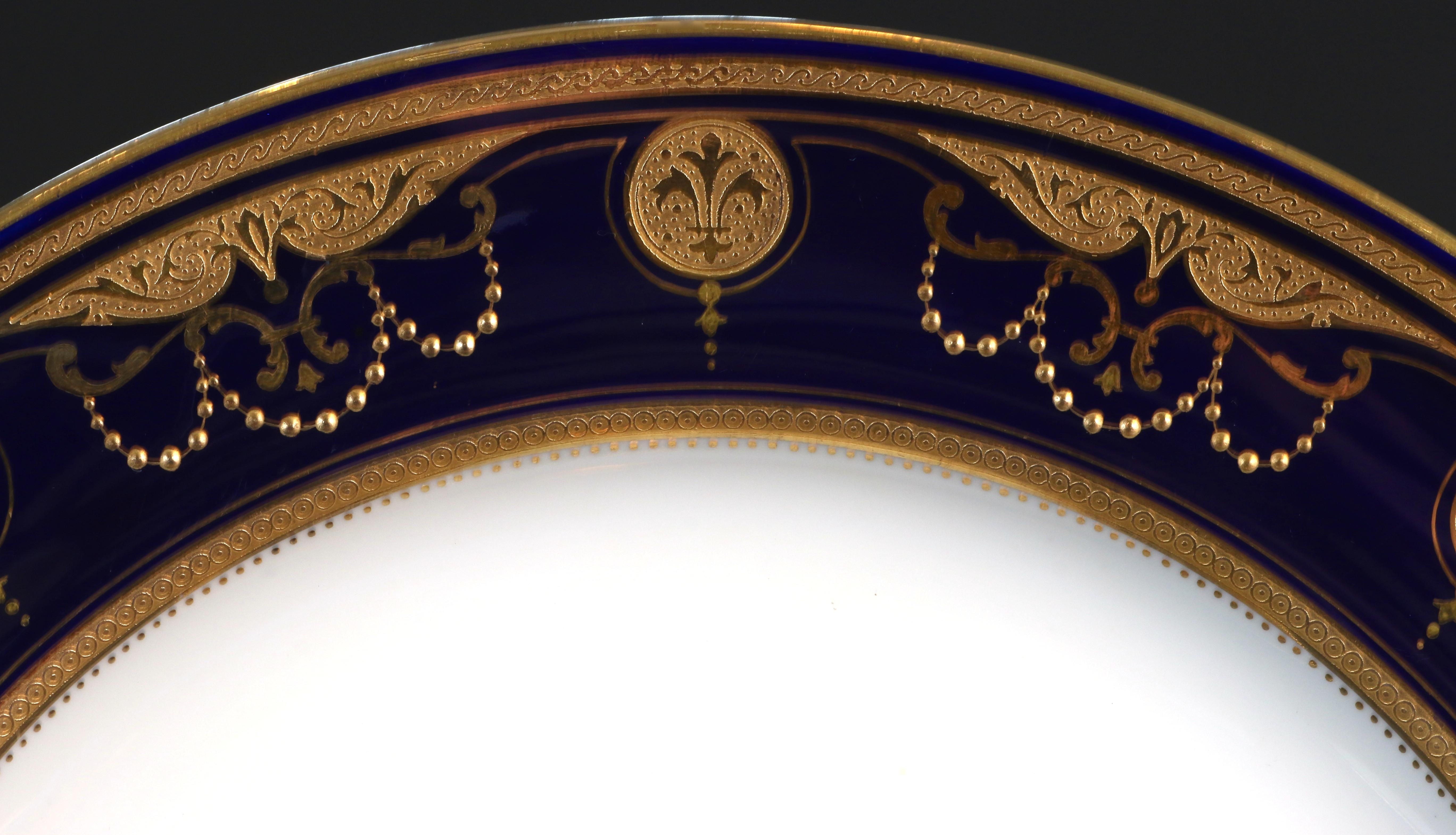Neoclassical 19th Century Minton Gilded Cobalt Service For Sale