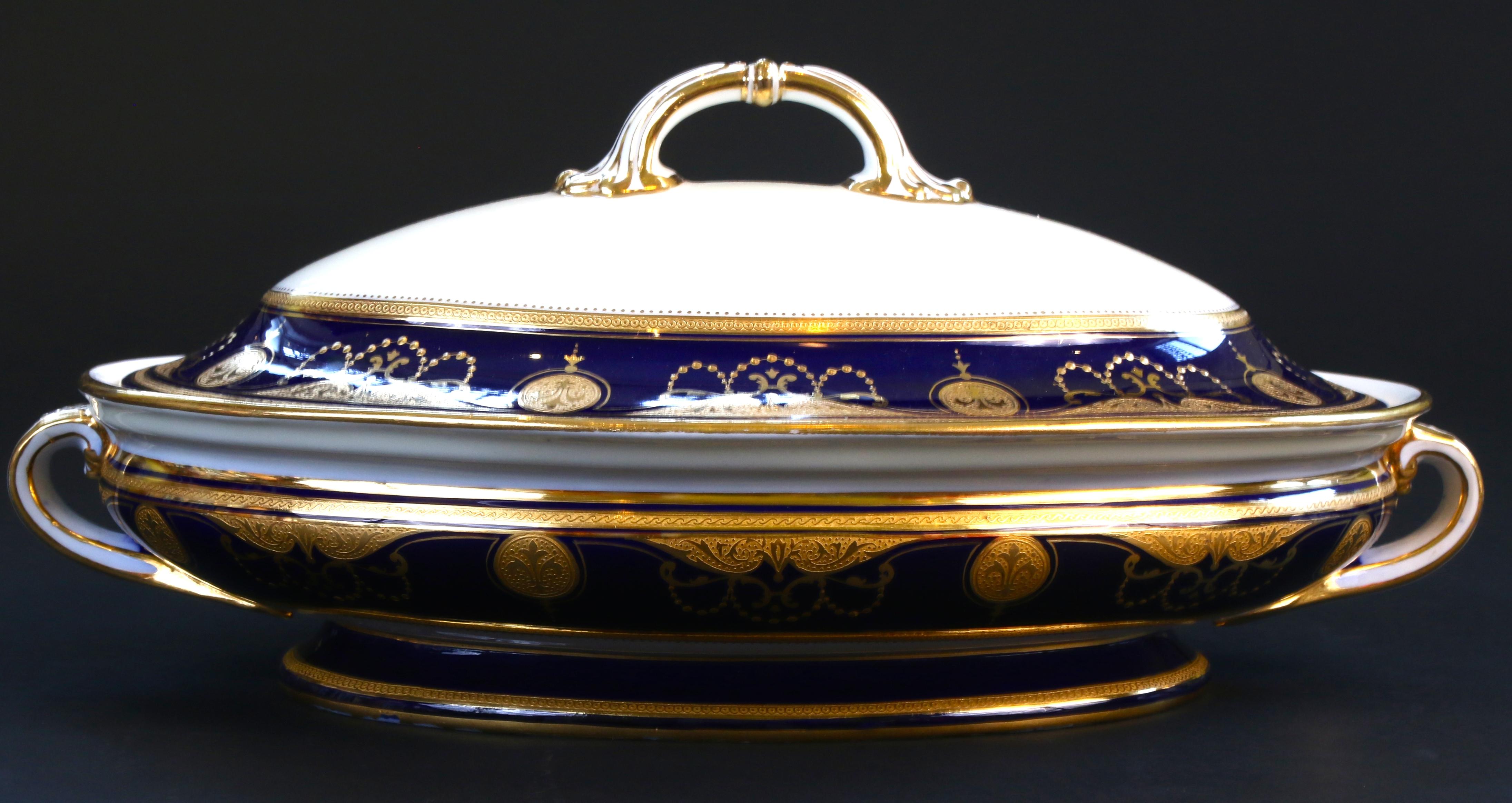 Gold Leaf 19th Century Minton Gilded Cobalt Service For Sale