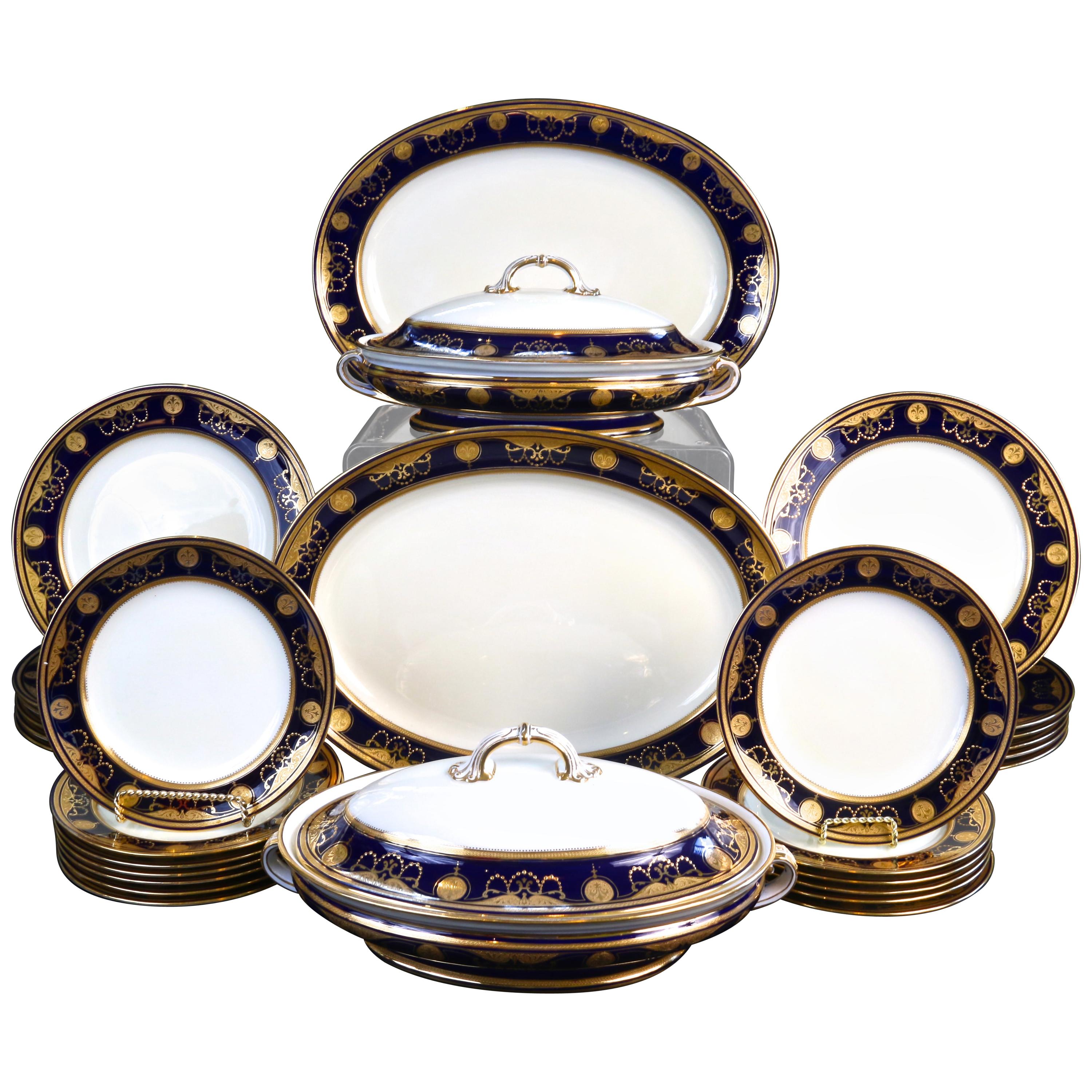 19th Century Minton Gilded Cobalt Service For Sale