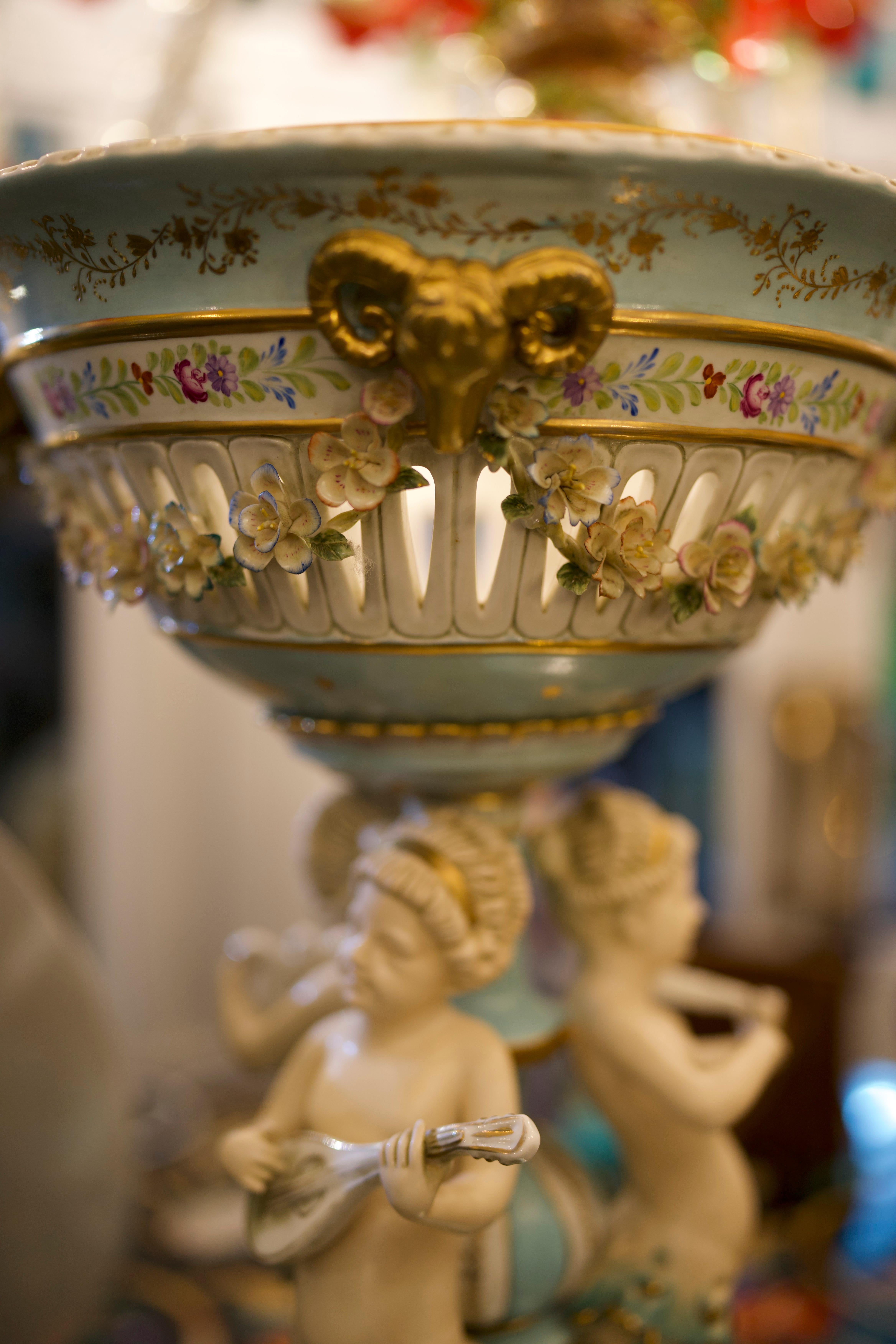 Porcelain 19th Century Minton Majolica Figural Pedestal Planter For Sale
