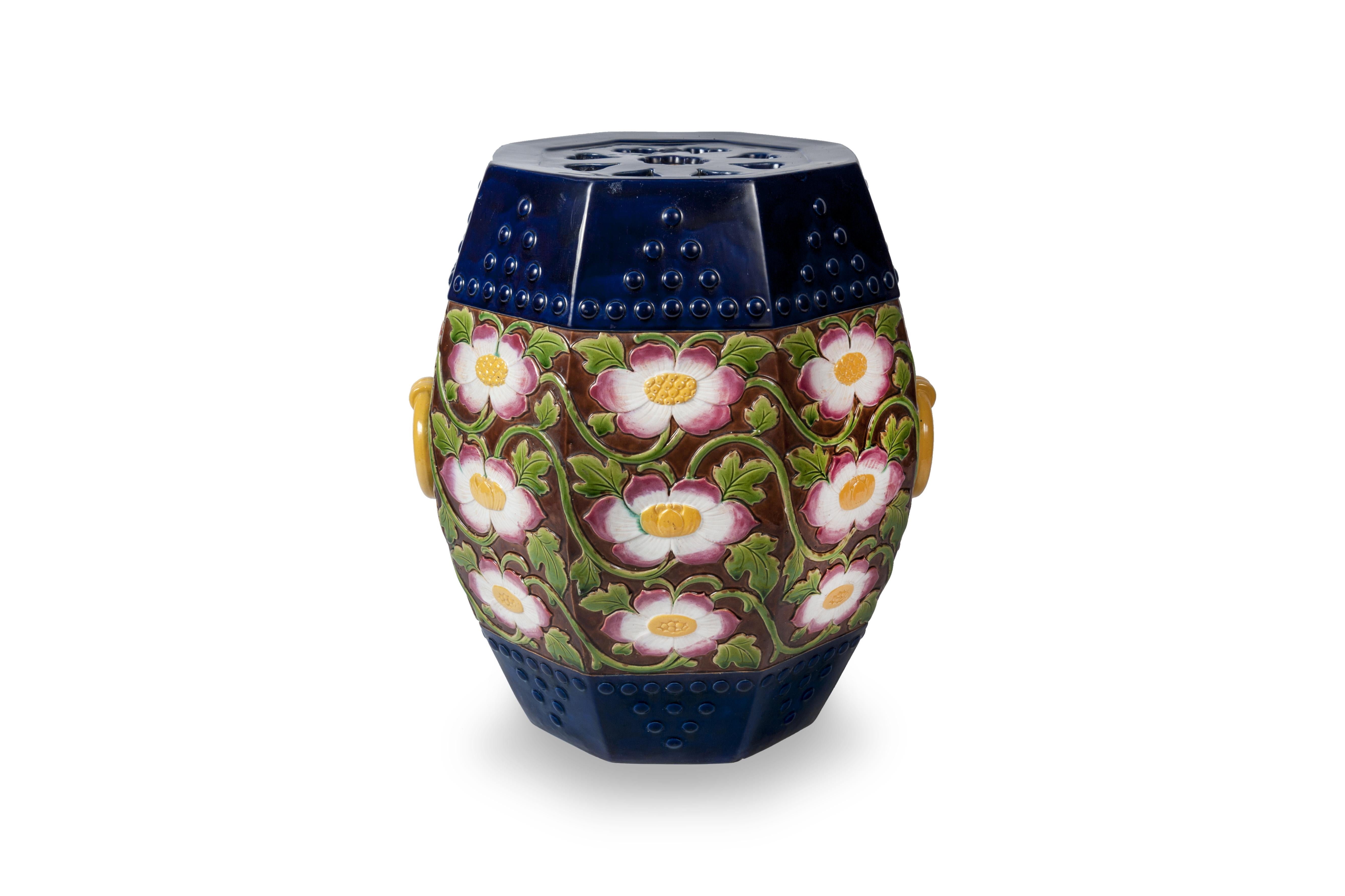 English 19th Century Minton Majolica Garden Stool For Sale