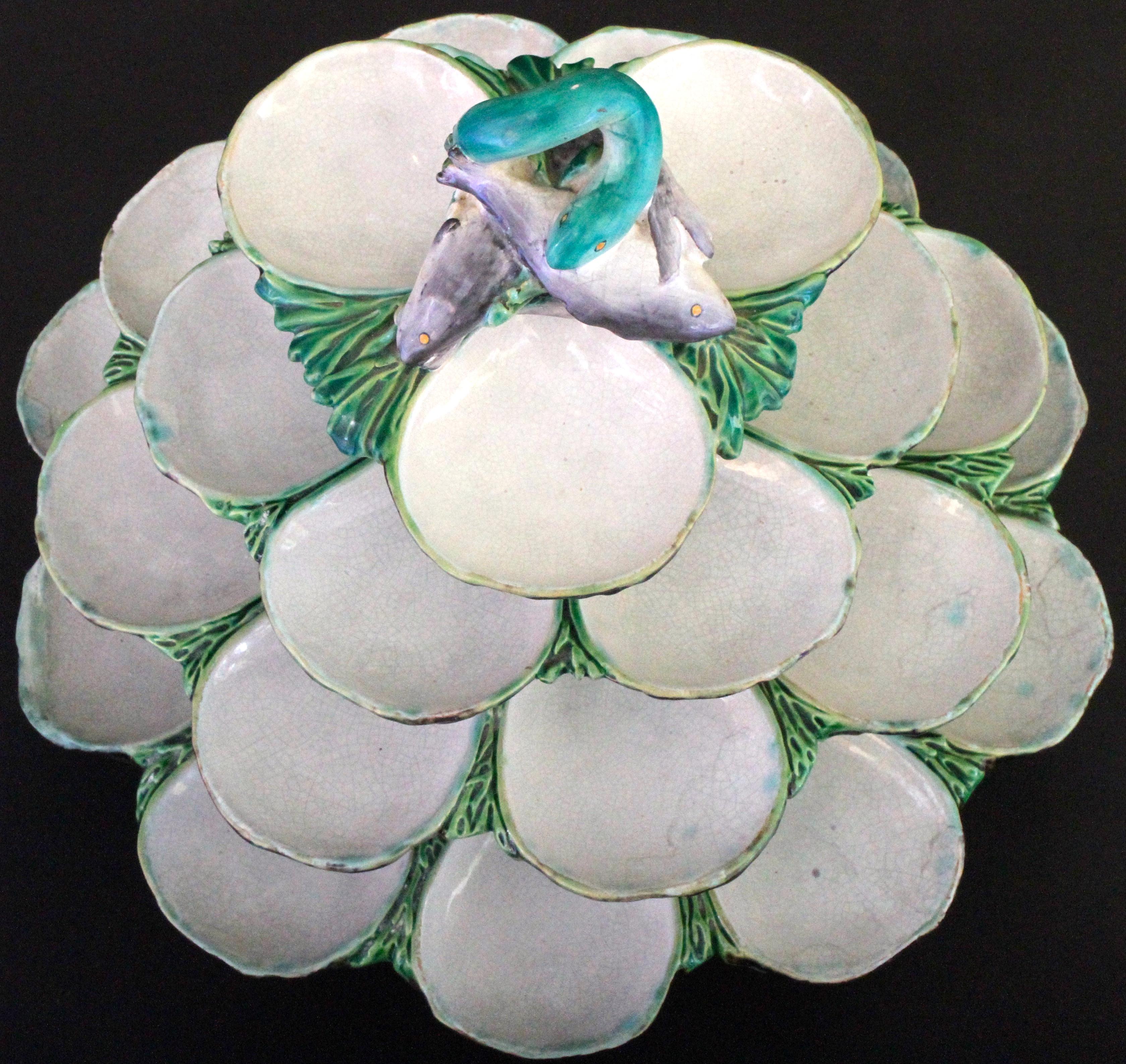Hand-Painted 19th Century Minton Majolica Revolving Oyster Server For Sale