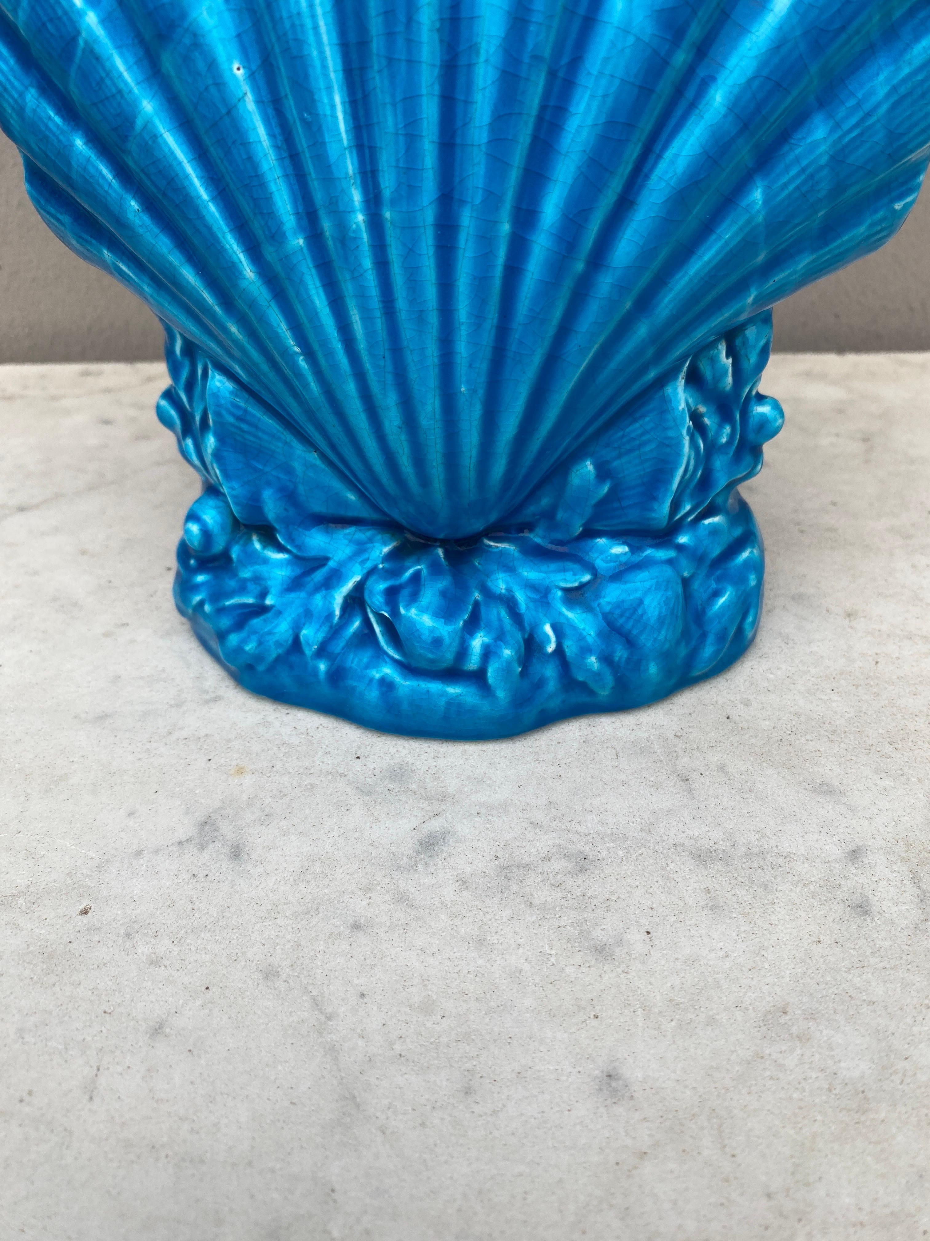 19th Century Minton Majolica Shell Posy Aqua Vase 4