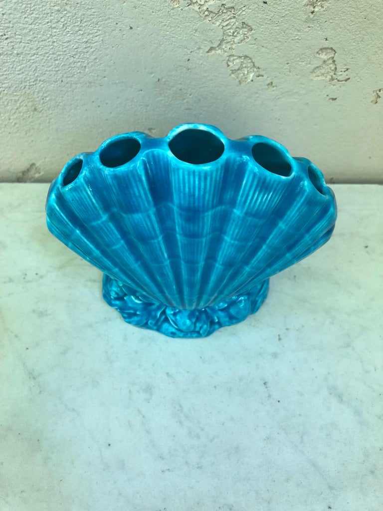 19th Century Majolica Shell Posy Aqua Vase signed Minton.
modeled as a scallop supported by seaweeds.