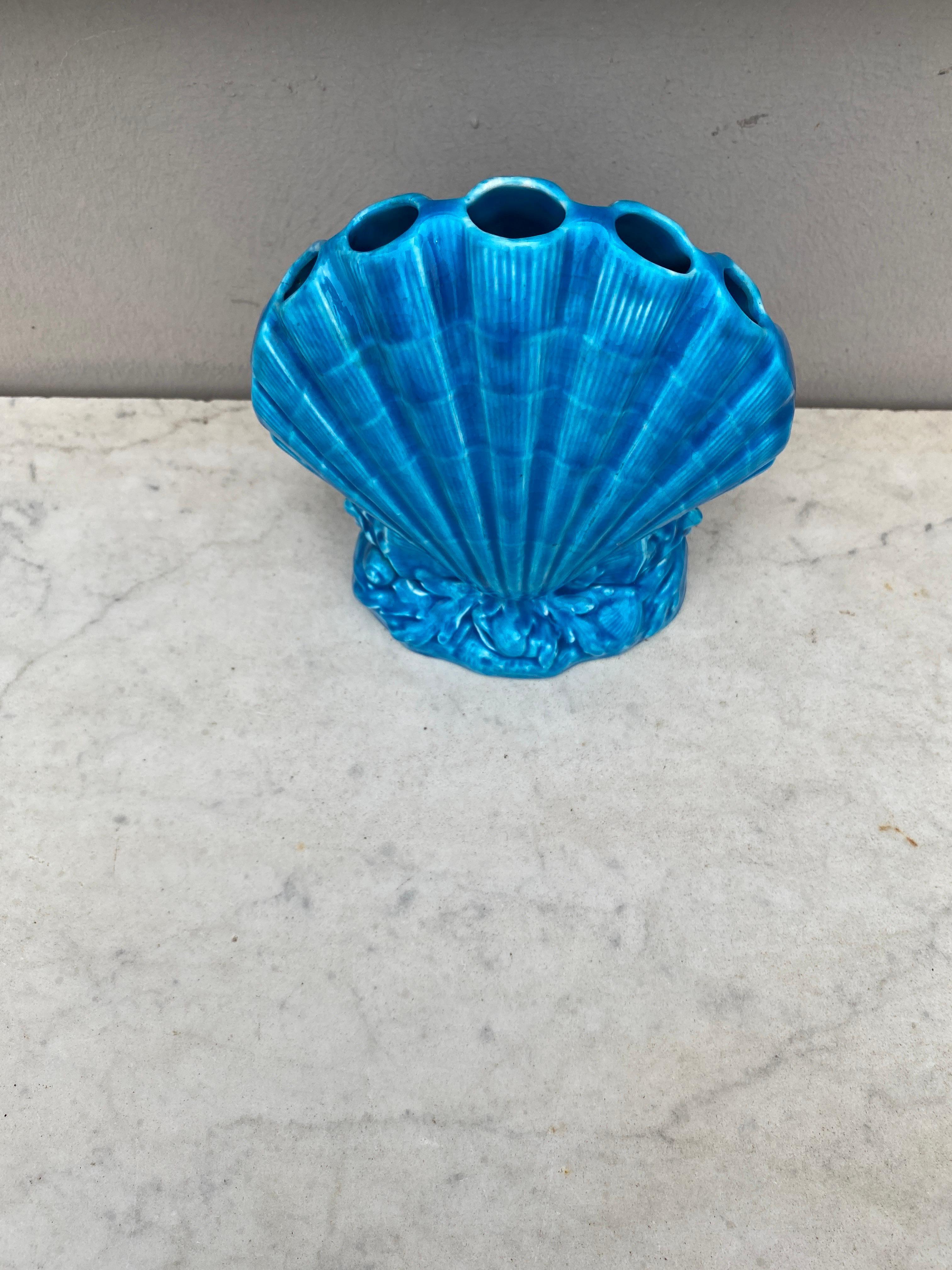 Ceramic 19th Century Minton Majolica Shell Posy Aqua Vase