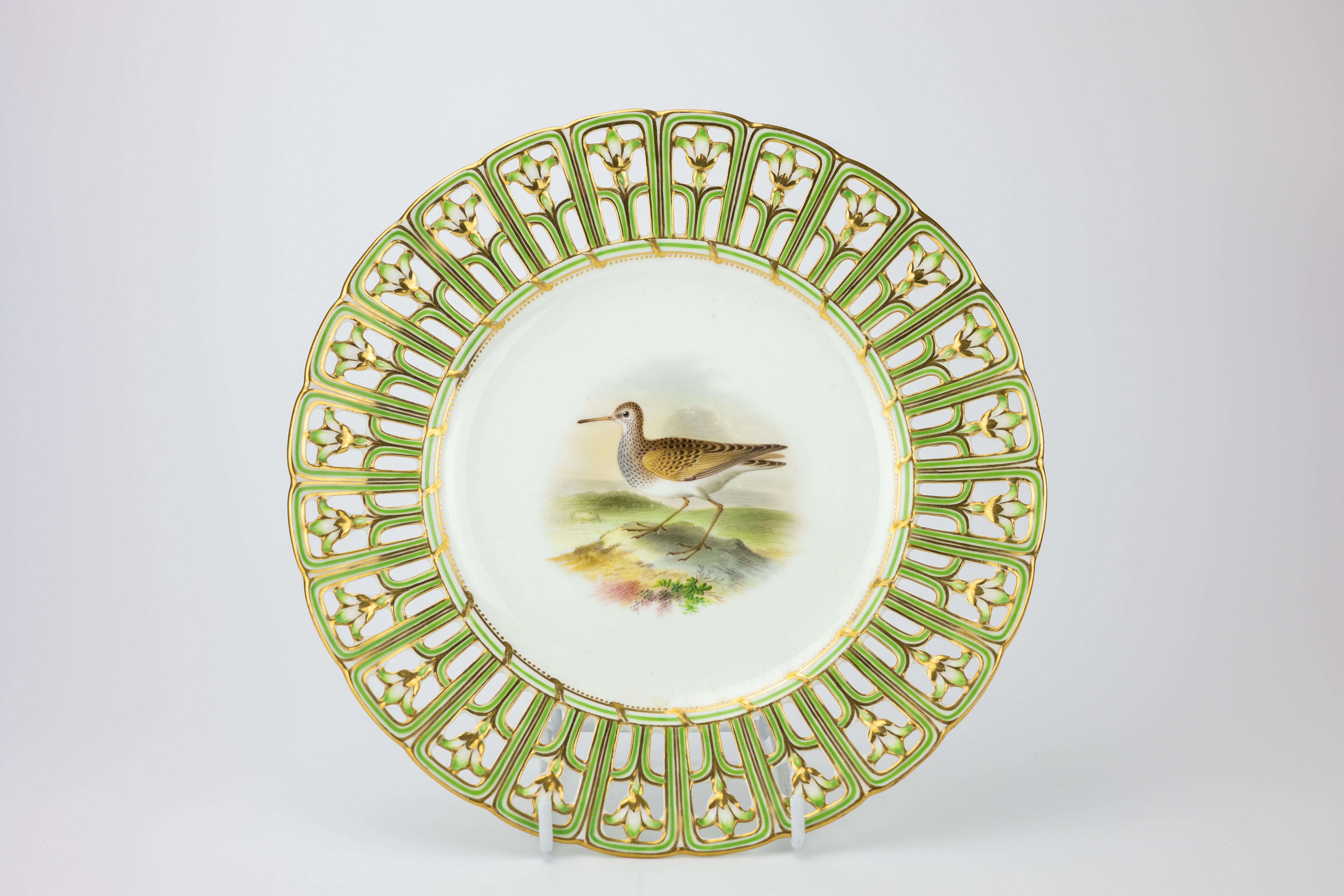 Minton Ornithologisches Porzellan-Dessert aus dem 19. Jahrhundert (Handbemalt) im Angebot