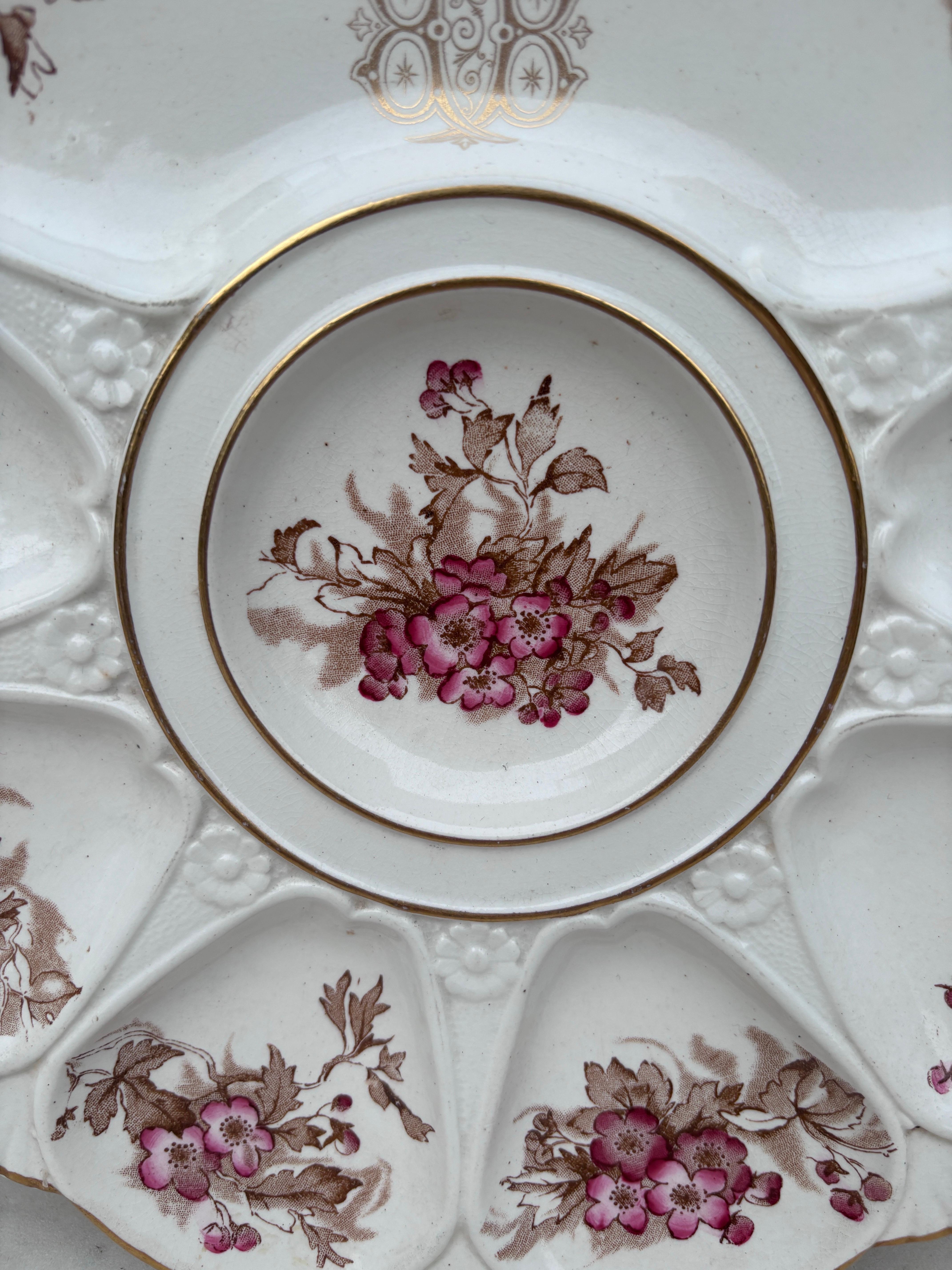 Victorien Assiette à huîtres Minton rose du 19ème siècle en vente