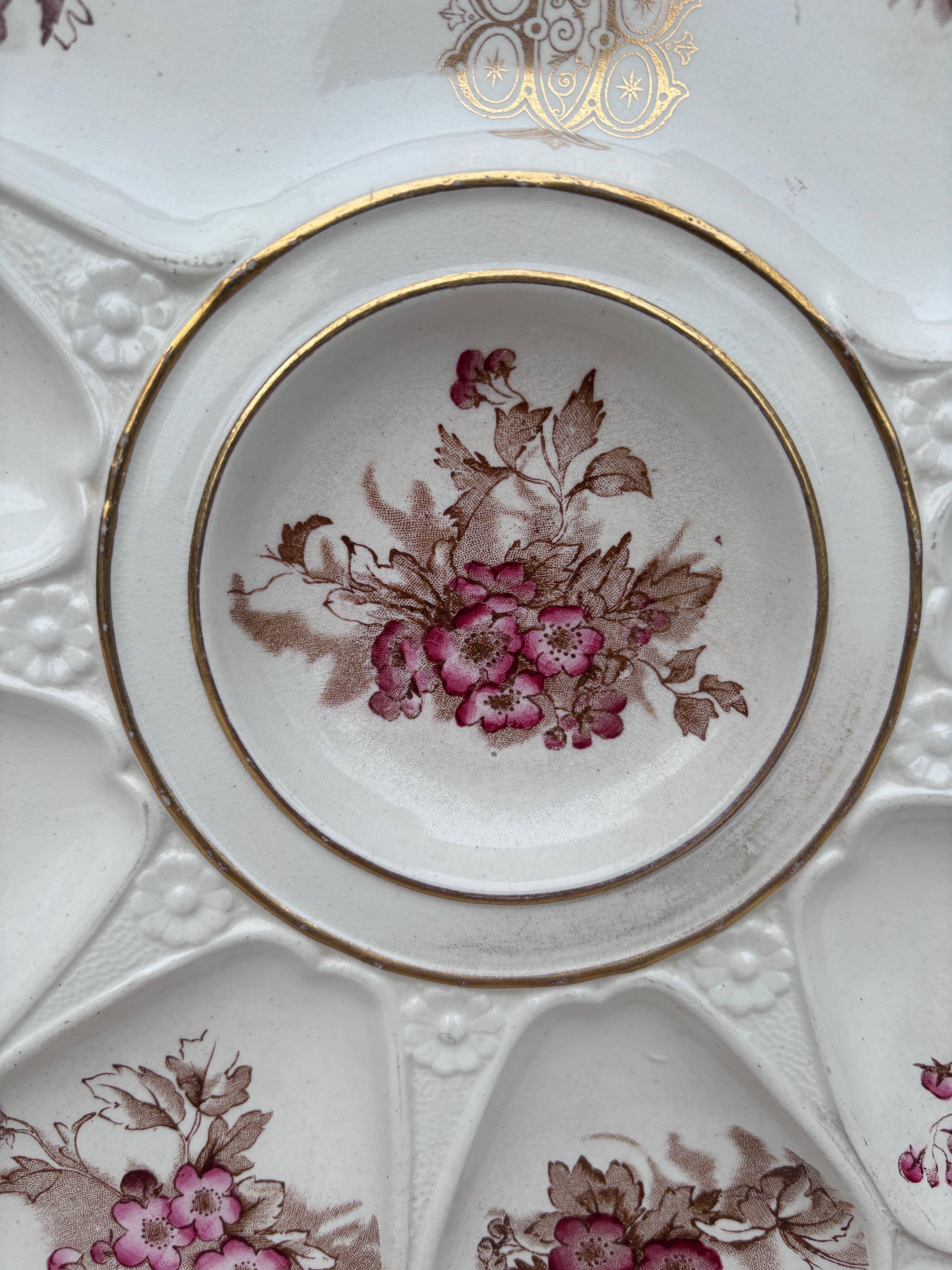 Victorien Assiette à huîtres Minton rose du 19ème siècle en vente