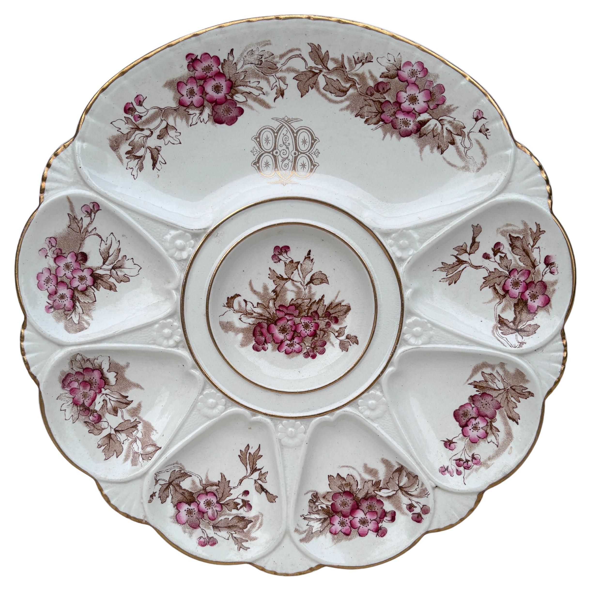 19th Century Minton Pink Flowers Oyster Plate