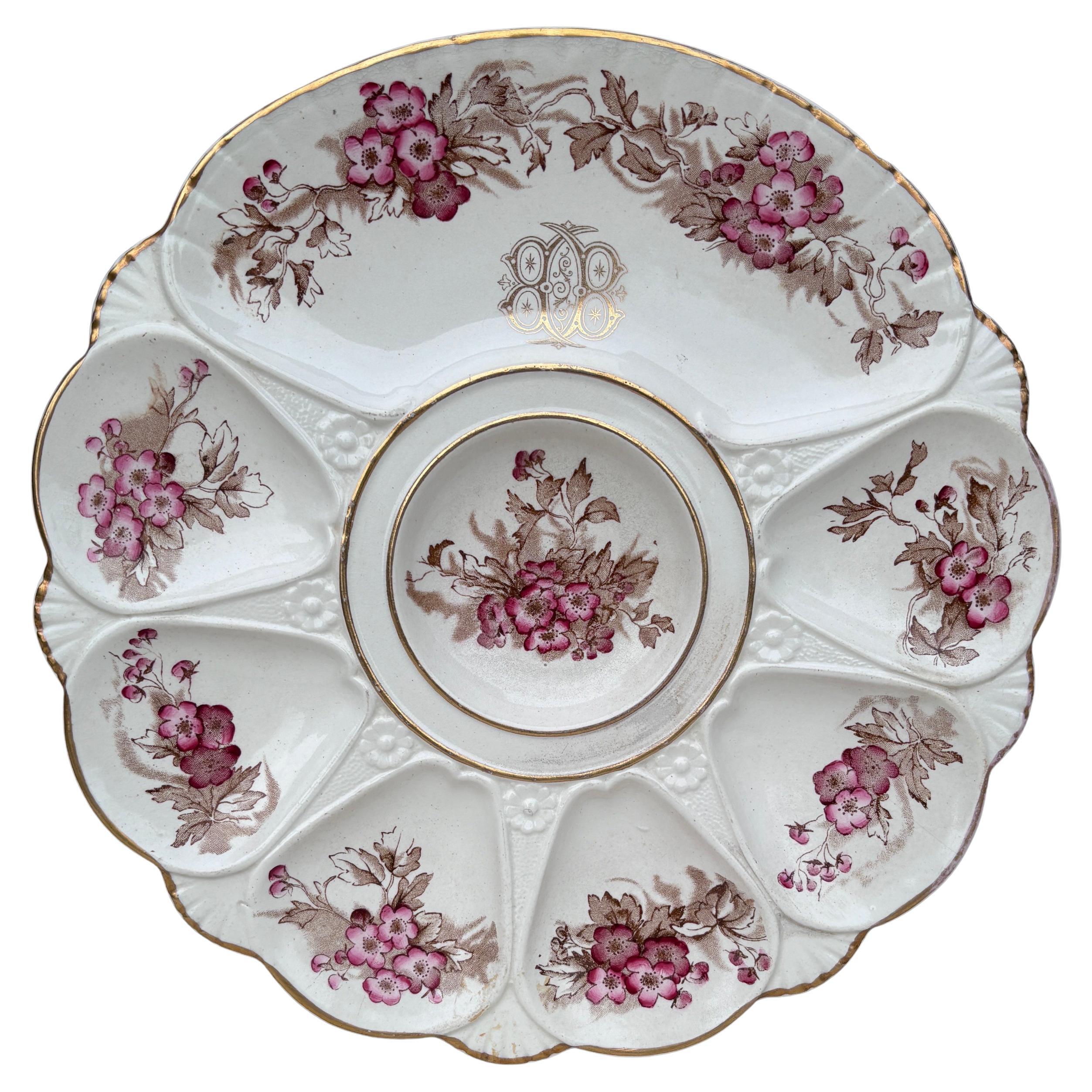 19th Century Minton Pink Flowers Oyster Plate