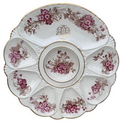 Assiette à huîtres Minton rose du 19ème siècle