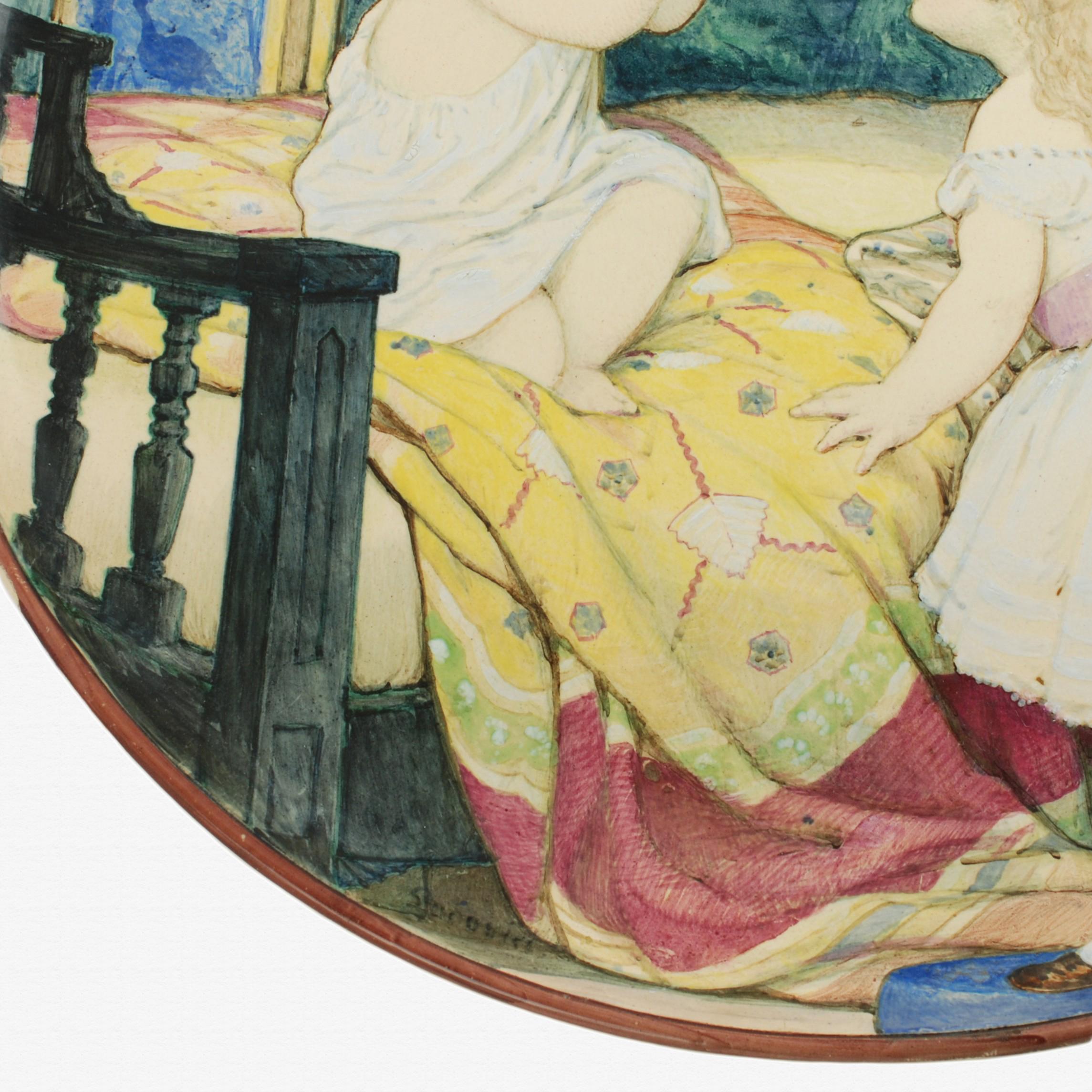 Cargador pintado a mano del siglo XIX Minton's Art Pottery Studio Kensington Gore Alfarería en venta