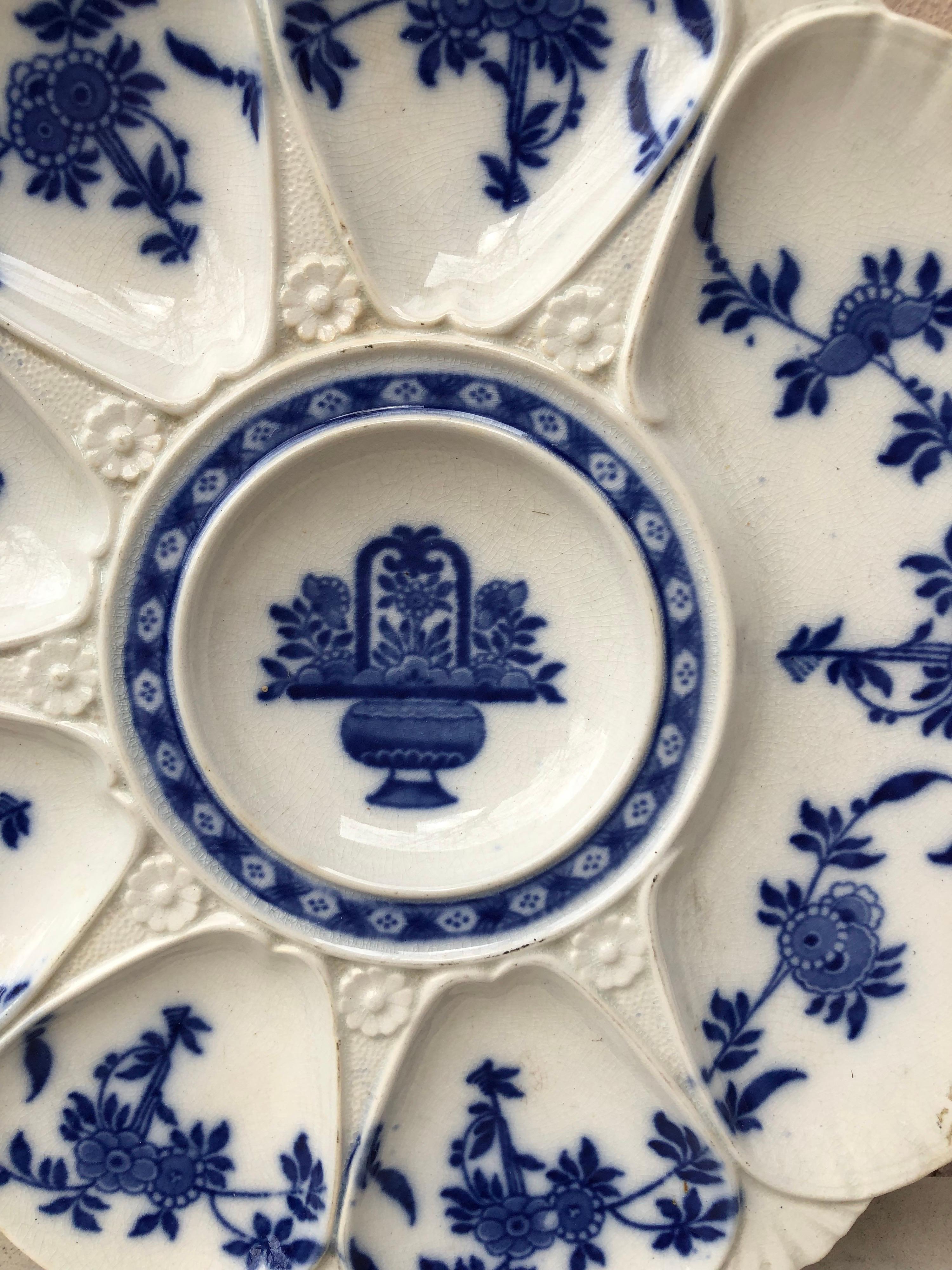 Japonisme 19th Century Minton's China Delft Blue and White Oyster Plate