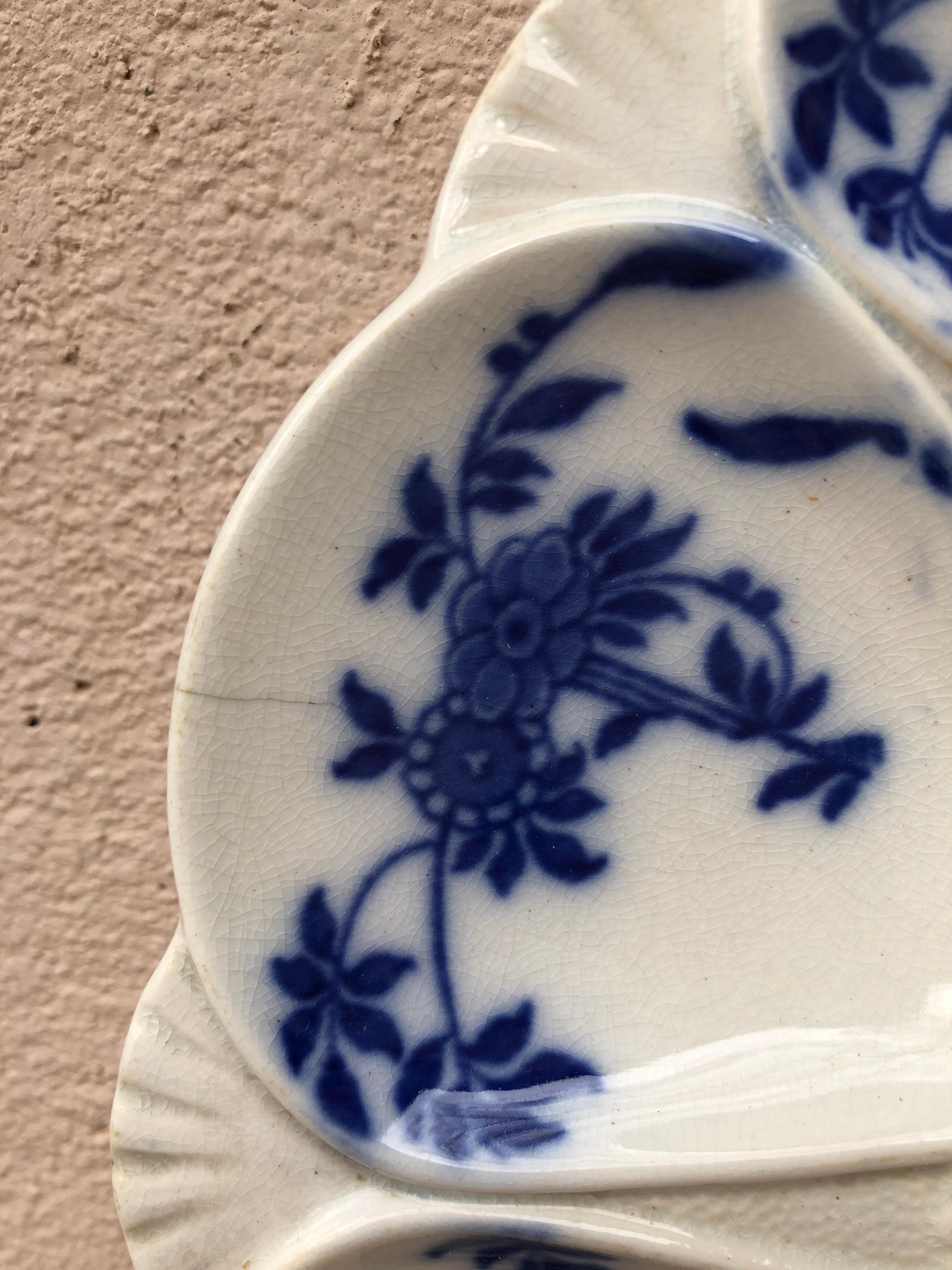 English 19th Century Minton's China Delft Blue and White Oyster Plate