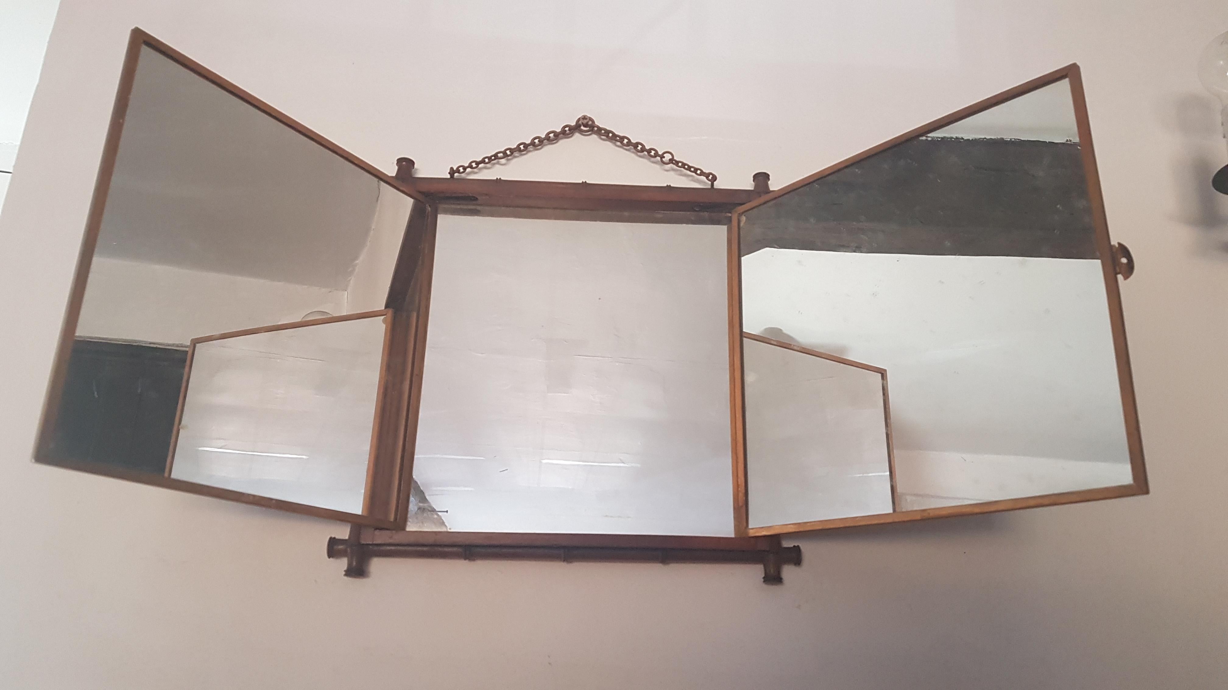 Late 19th Century 19th Century Miroir Brot Faux Bamboo and Chinoiserie Tryptic Mirror