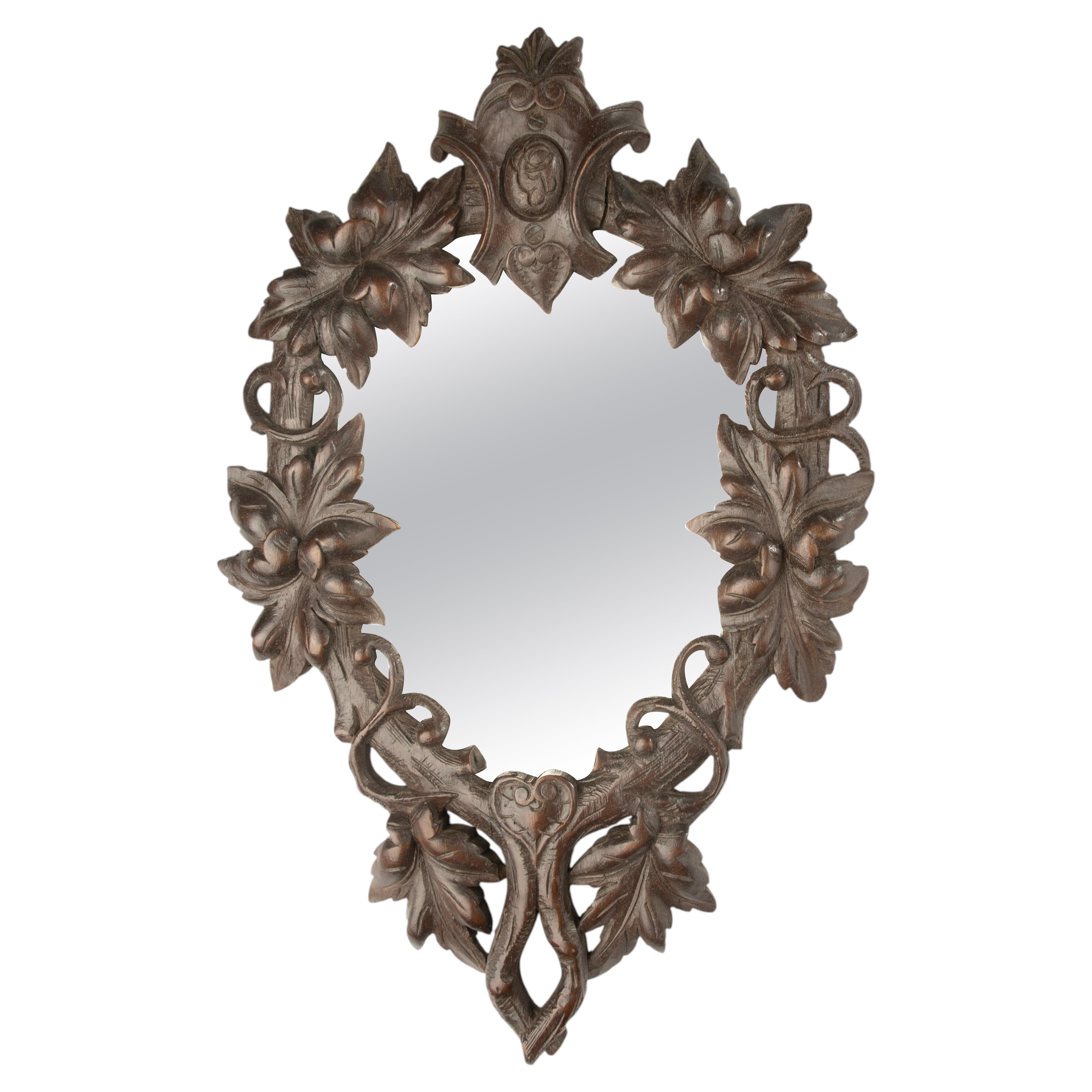 19th Century Mirror - France - Carved Oak - Foliate Motif