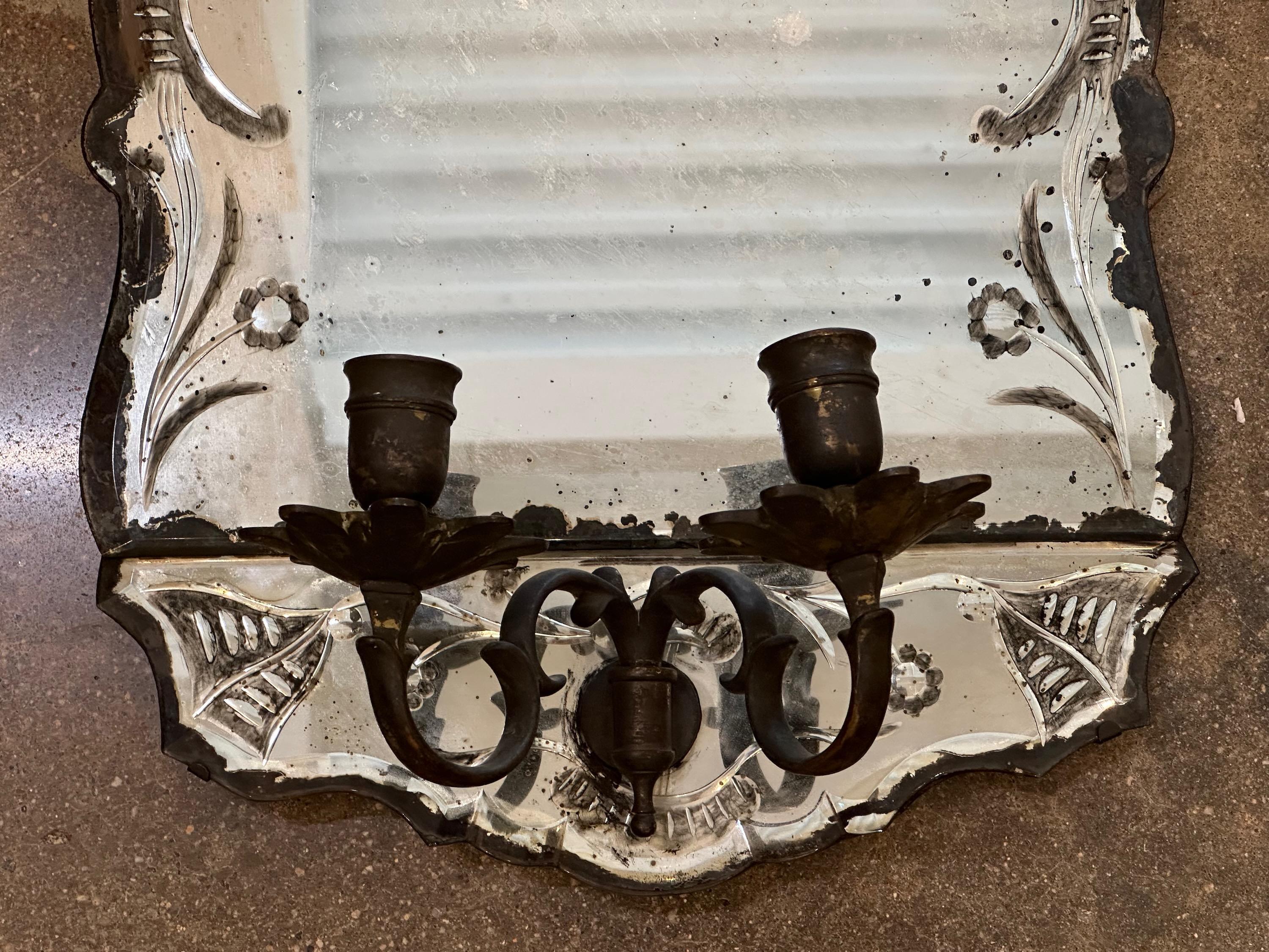 19th Century Mirror With Sconce For Sale 2