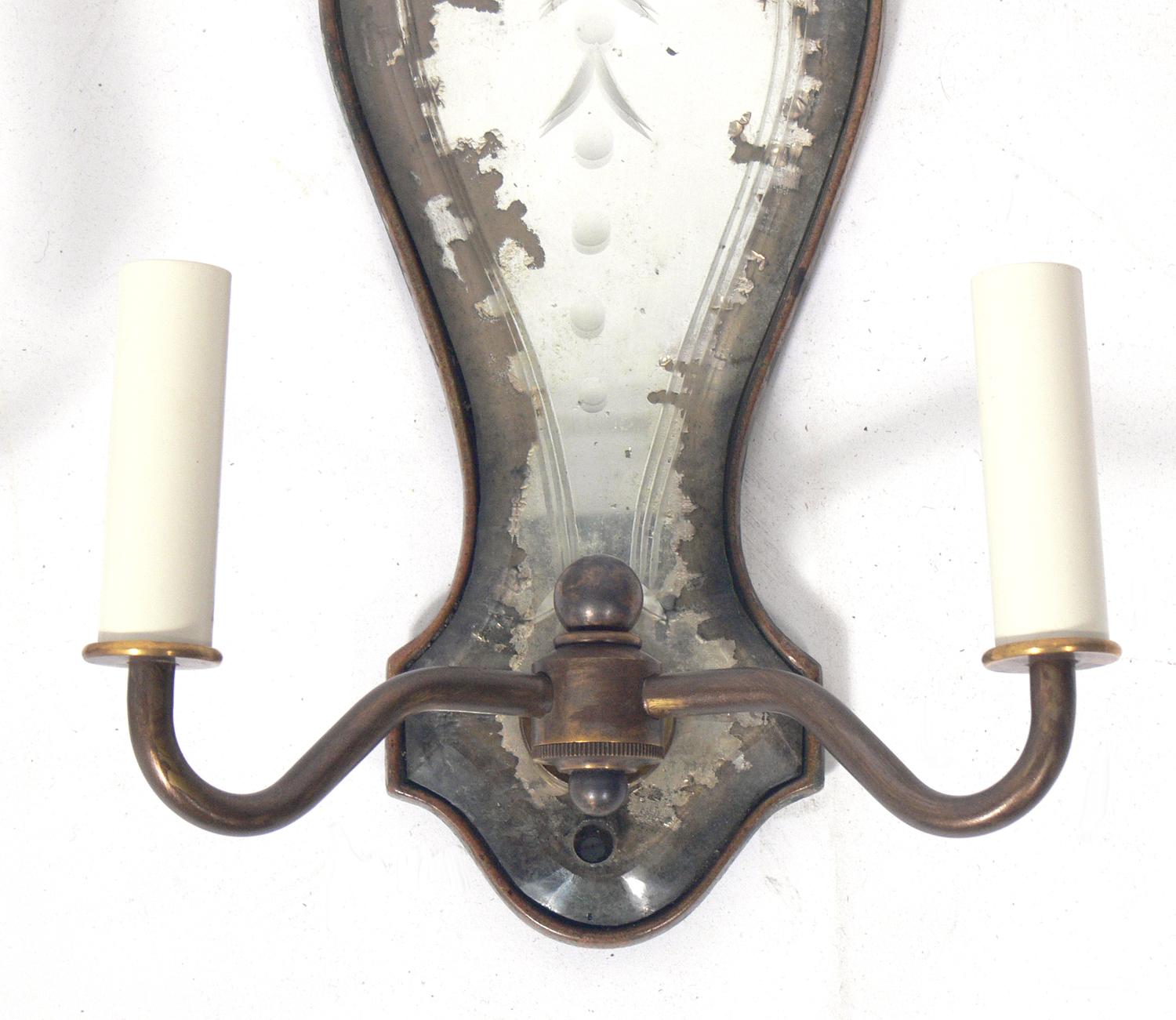 Hollywood Regency 19th Century Mirrored Sconces