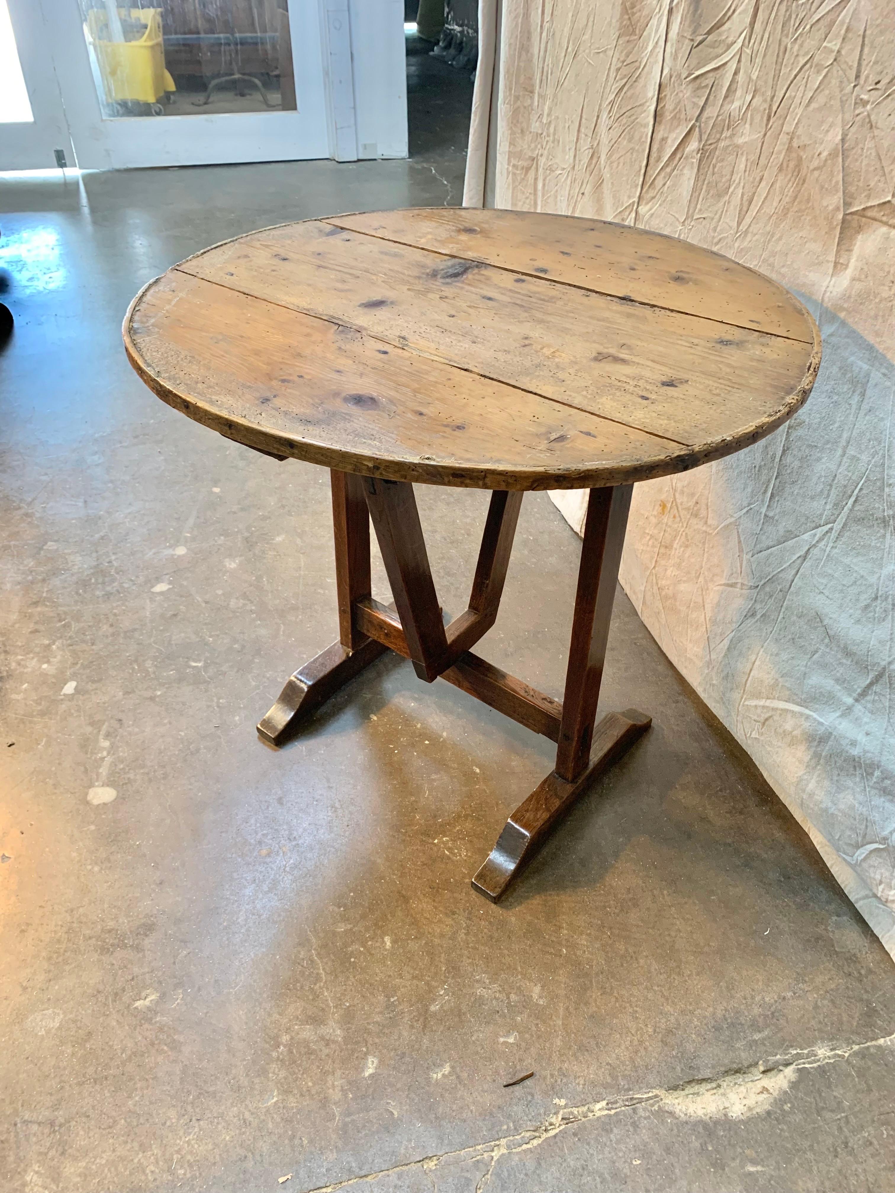 Hand-Crafted 19th Century French Mixed Wood Wine Tasting Table
