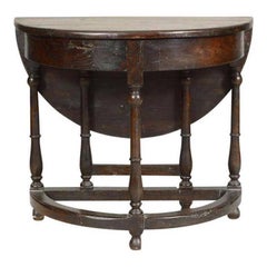 19th Century Mizner Style Oak Drop-Leaf Gate-Leg Demilune Table